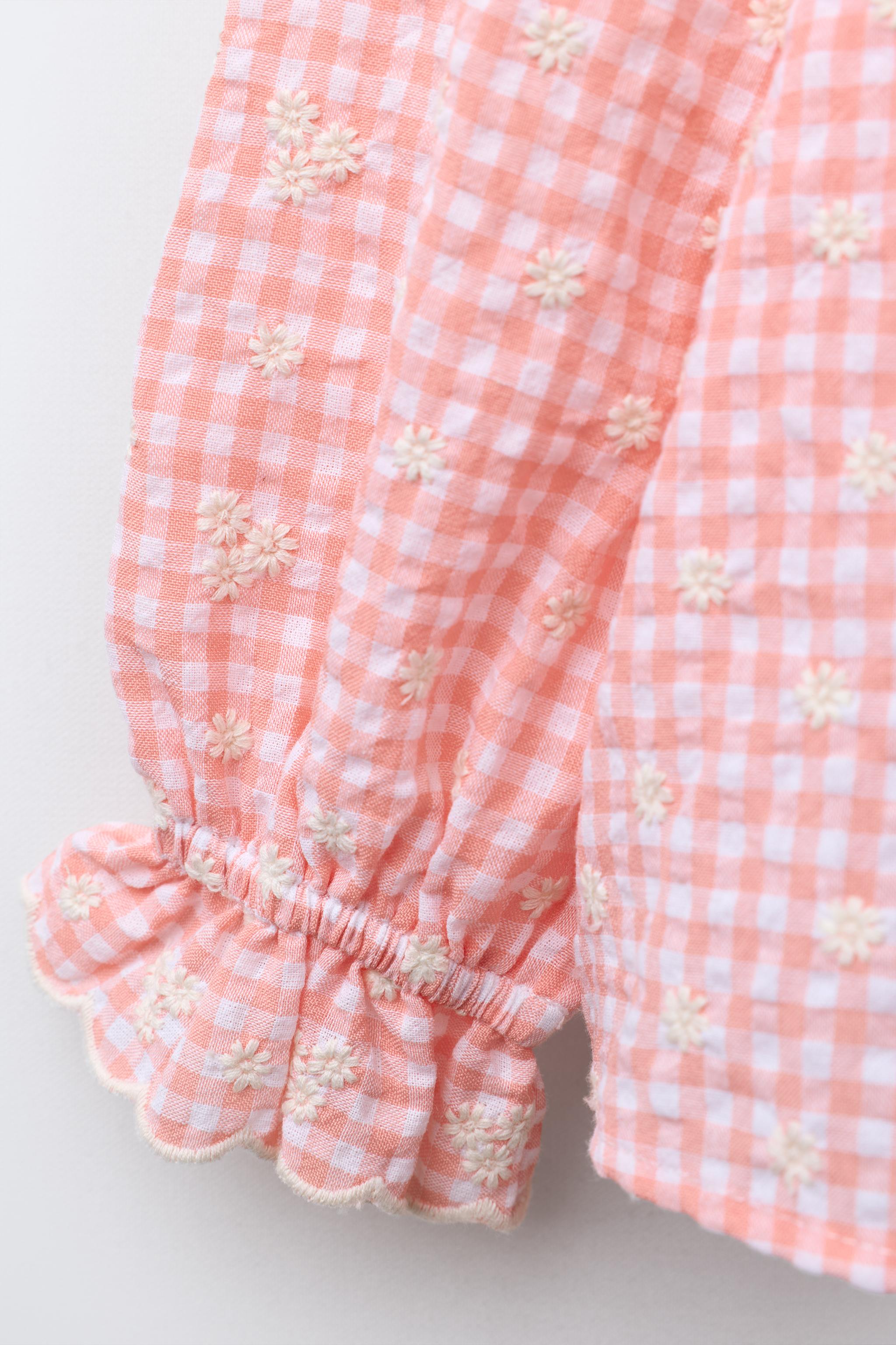 GINGHAM BLOUSE WITH EMBROIDERED FLOWERS