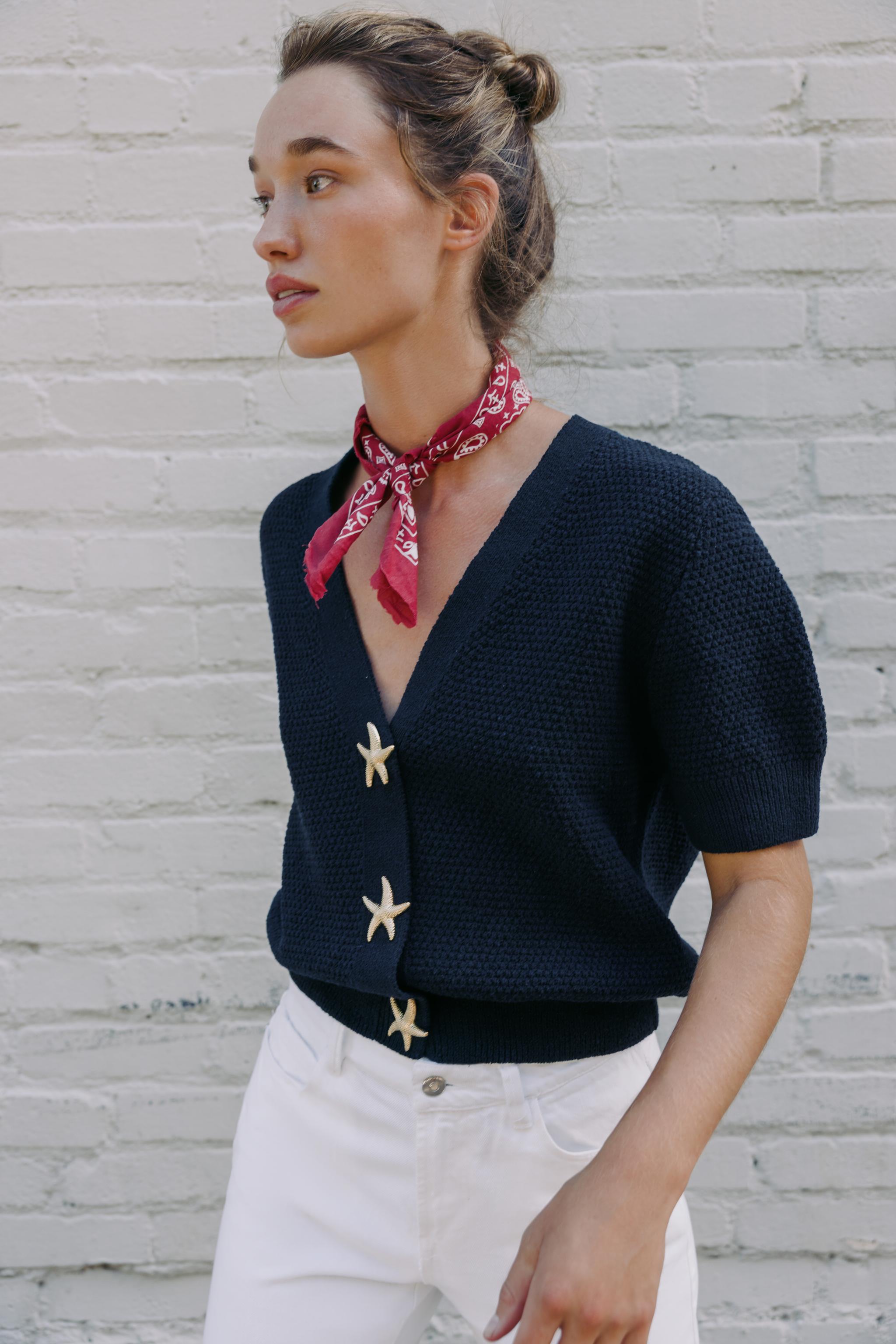 STAR BUTTON TEXTURED KNIT CARDIGAN