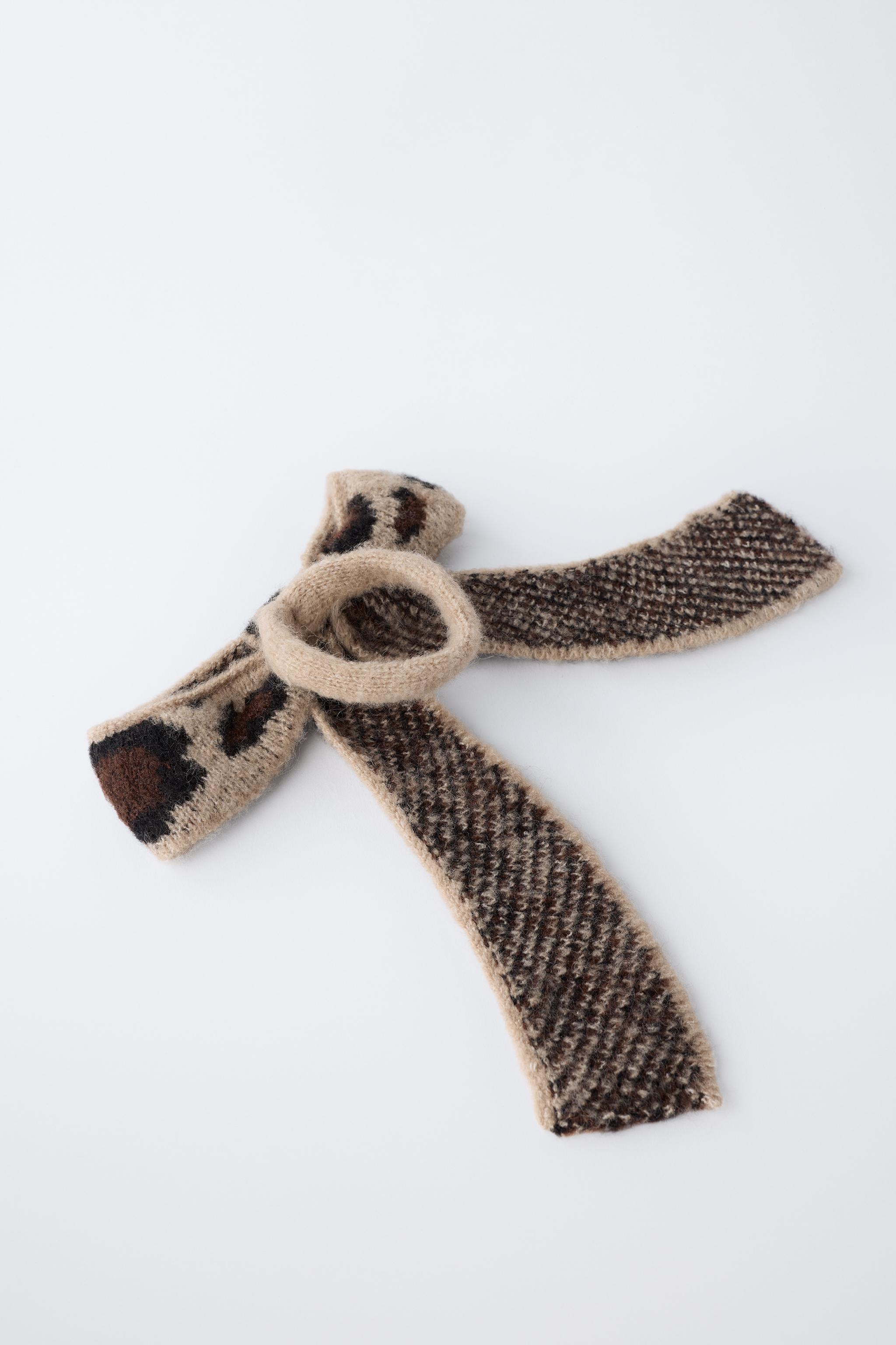 ANIMAL PRINT KNITTED BOW HAIR TIE