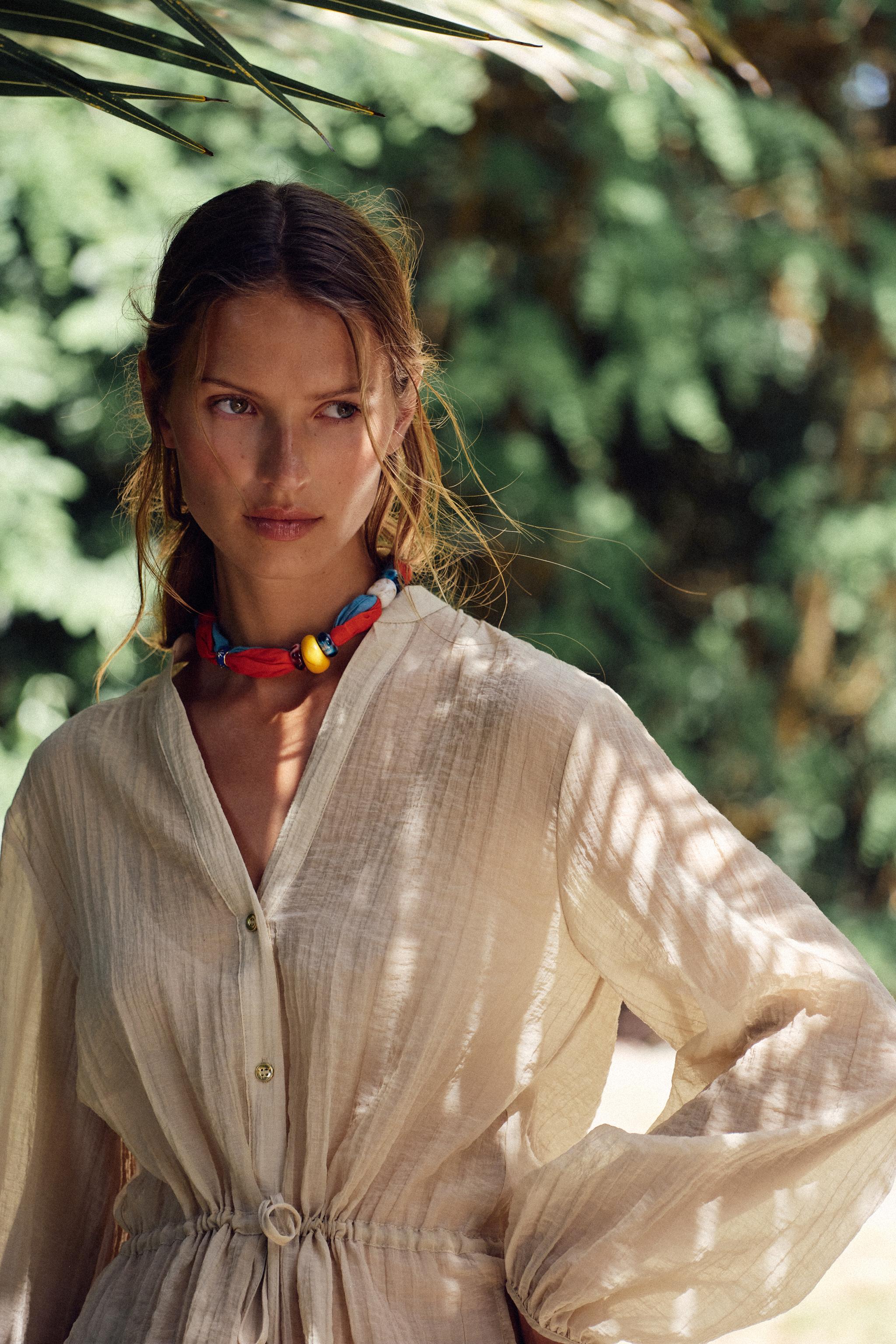 WRINKLE EFFECT SEMI-SHEER SHIRT