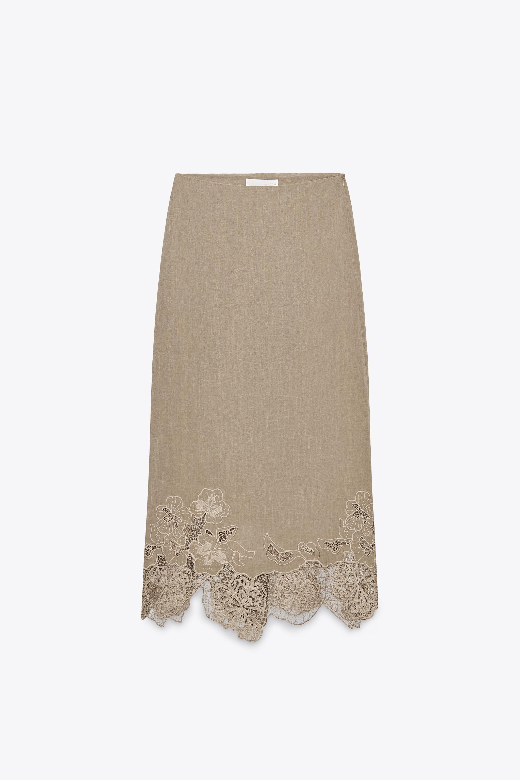 EMBROIDERED MIDI LINGERIE SKIRT