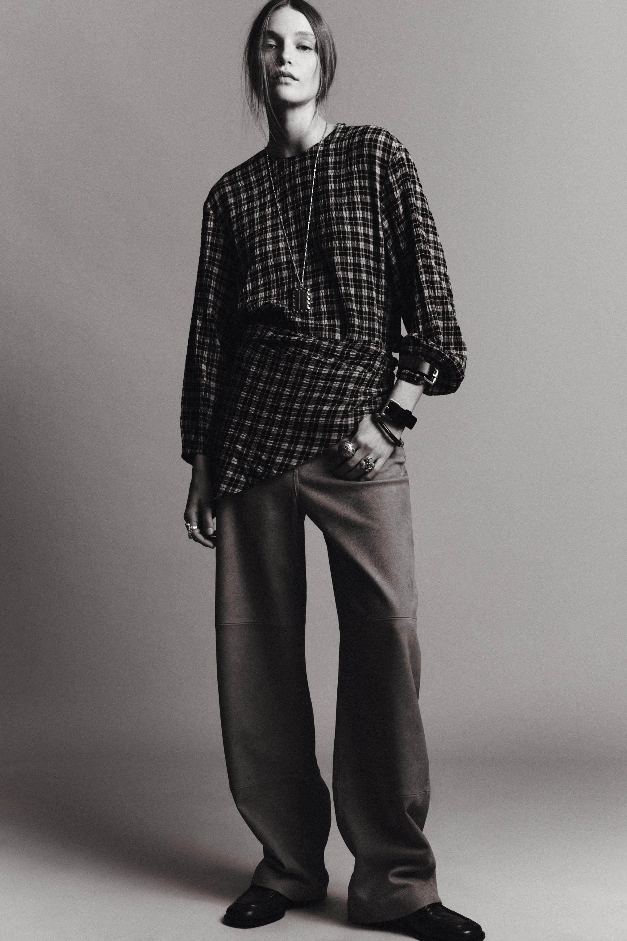 ZW COLLECTION PLAID SCARF SHIRT