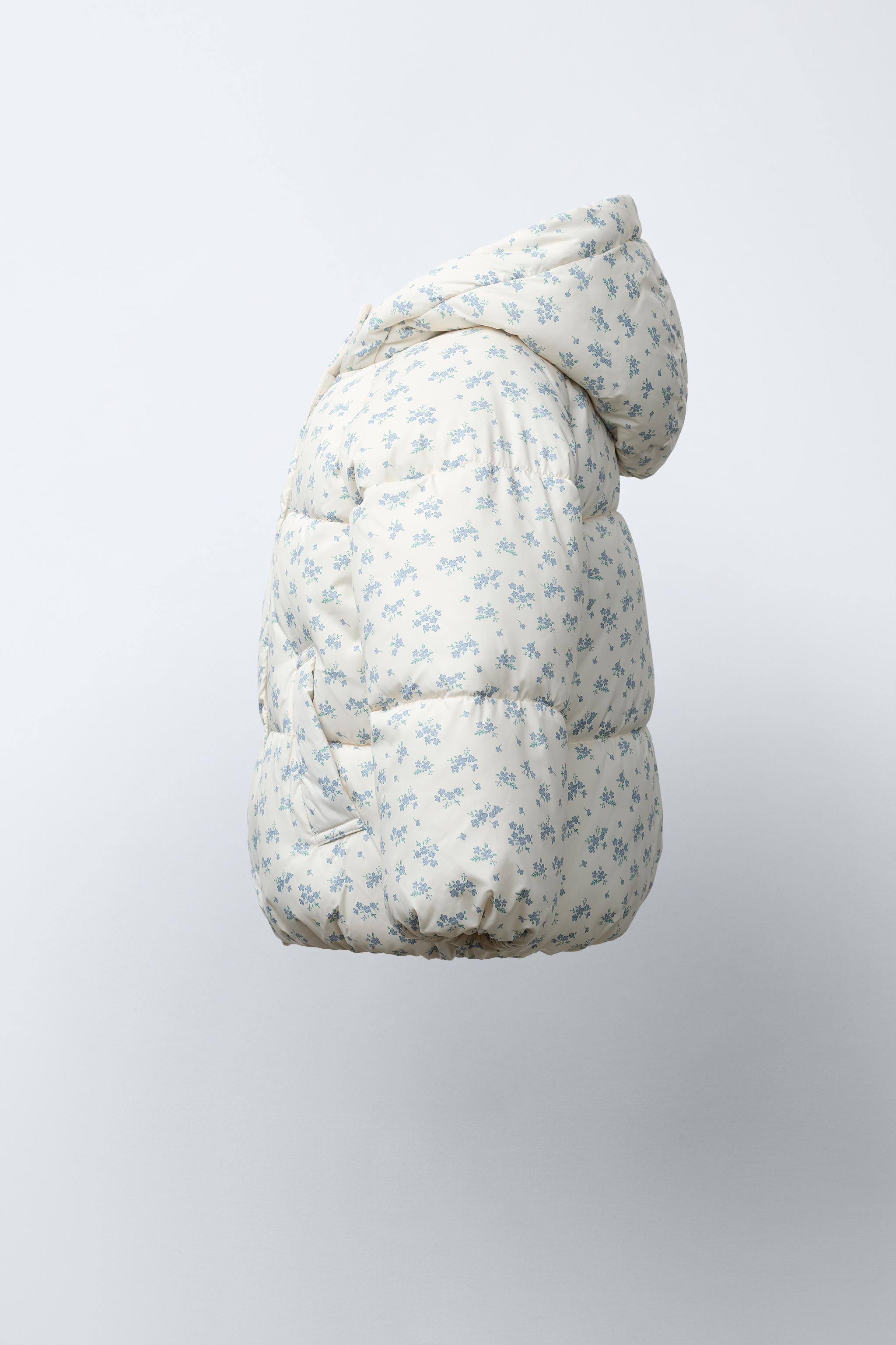 FLORAL PRINT FLEECE PUFFER JACKET