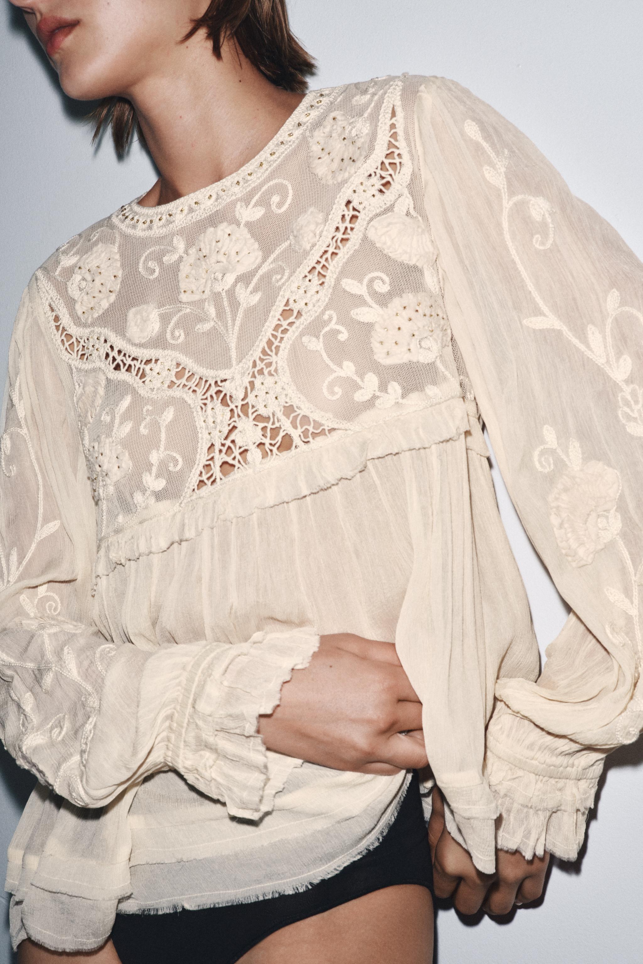 EMBROIDERED BEADED STRUCTURE BLOUSE