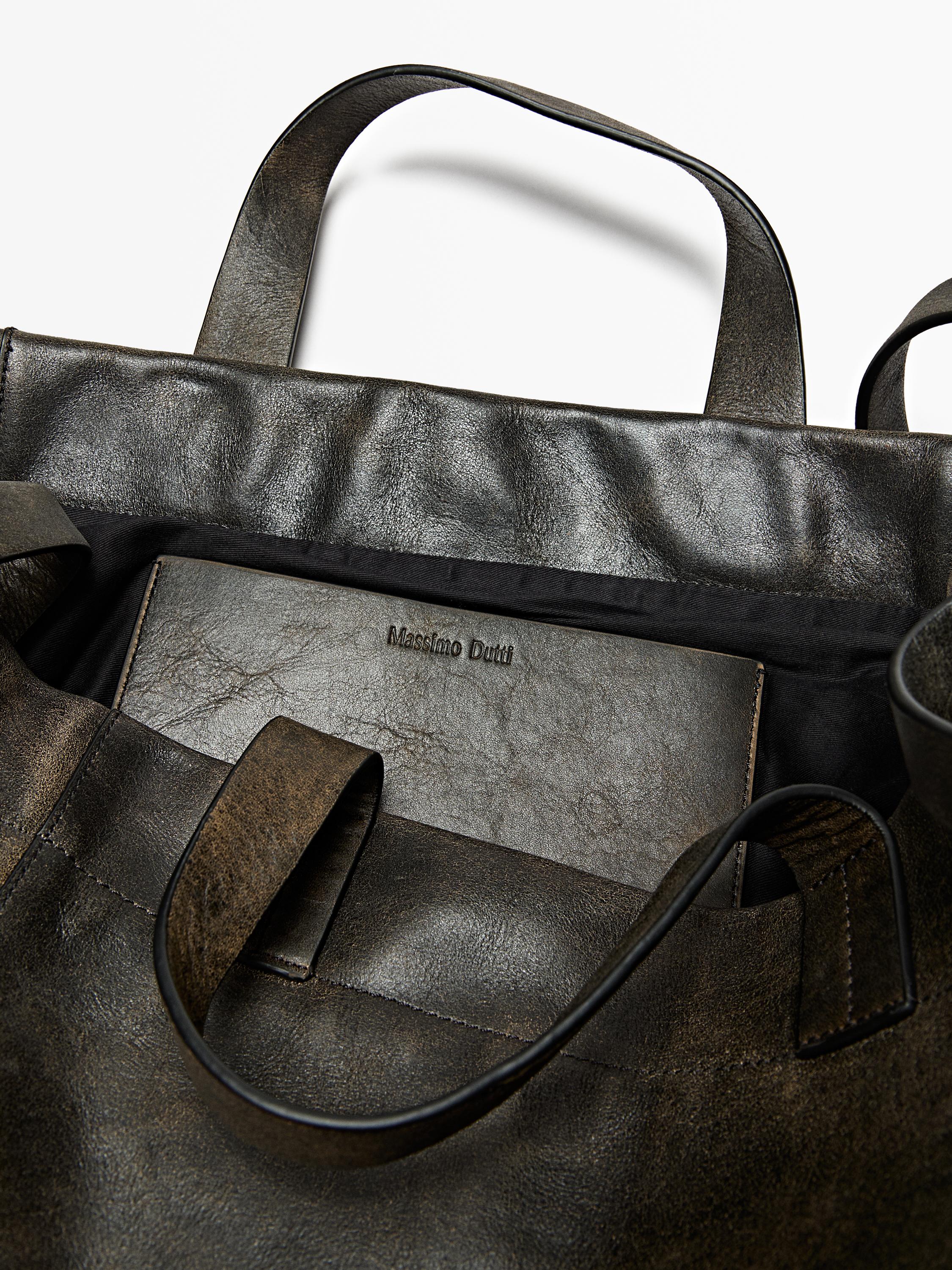 Crackled nappa leather tote bag