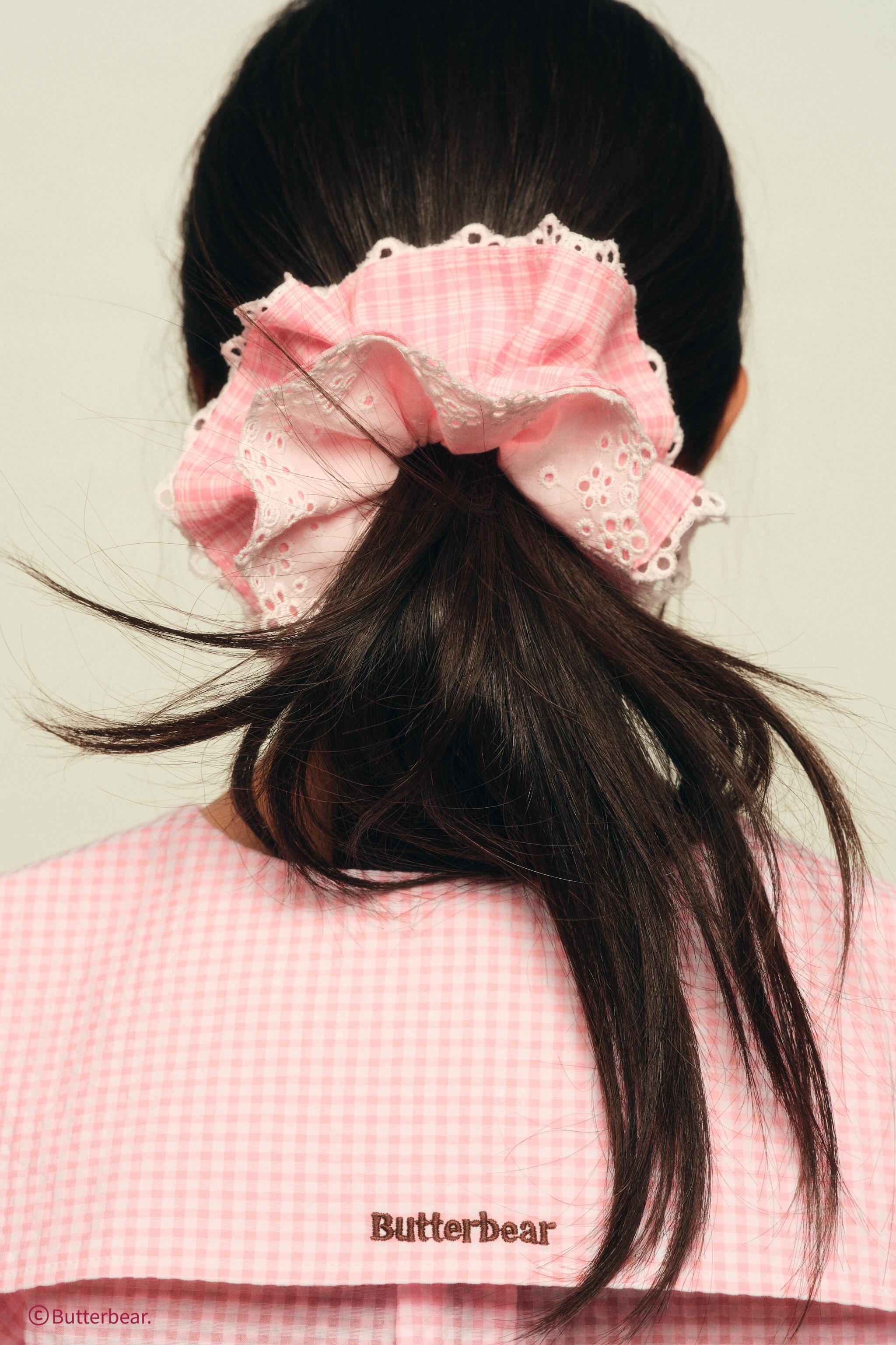 BUTTERBEAR © DOUBLE PLAID AND EMBROIDERED HAIR TIE
