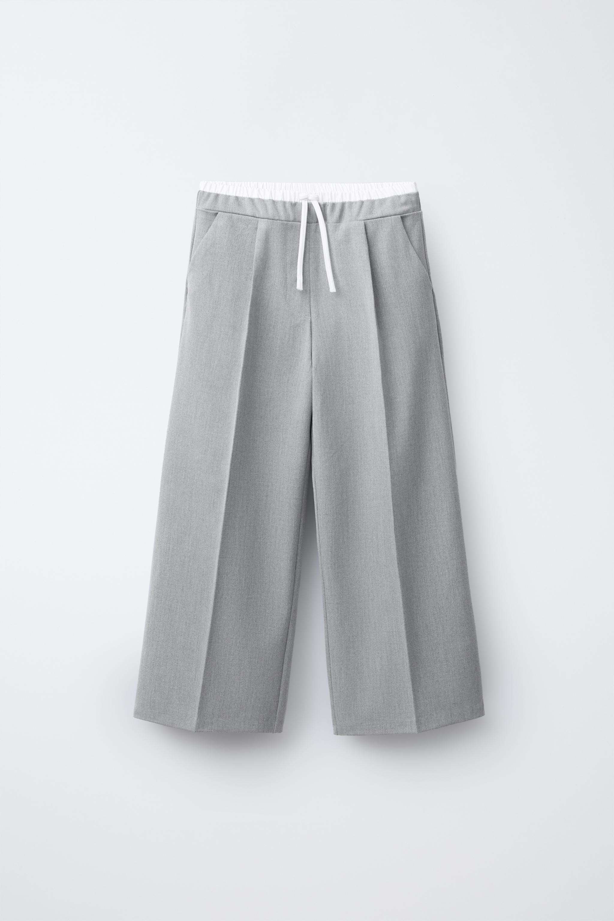 WIDE LEG DOUBLE WAISTBAND PANTS