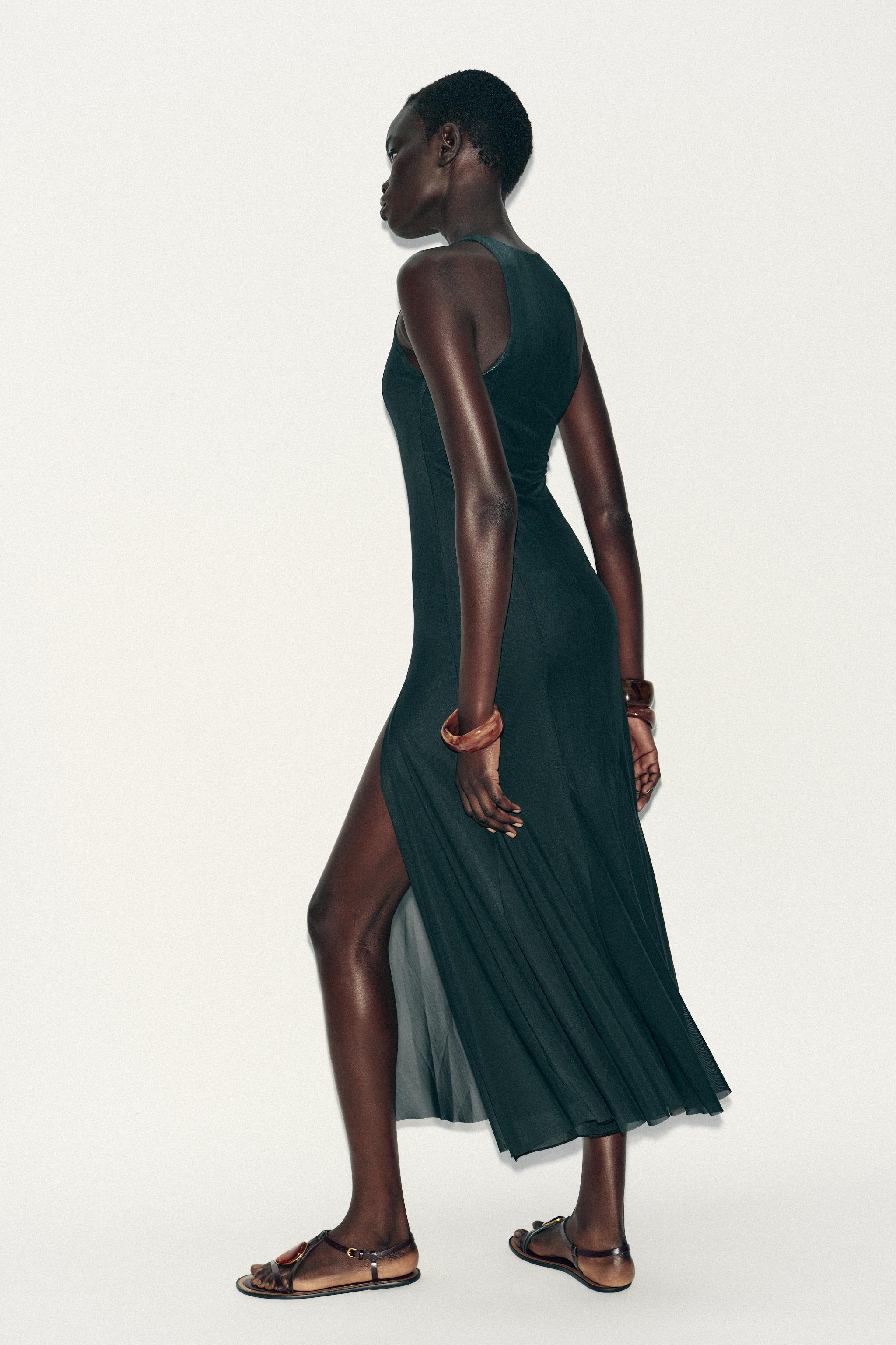 LONG TULLE GODET DRESS