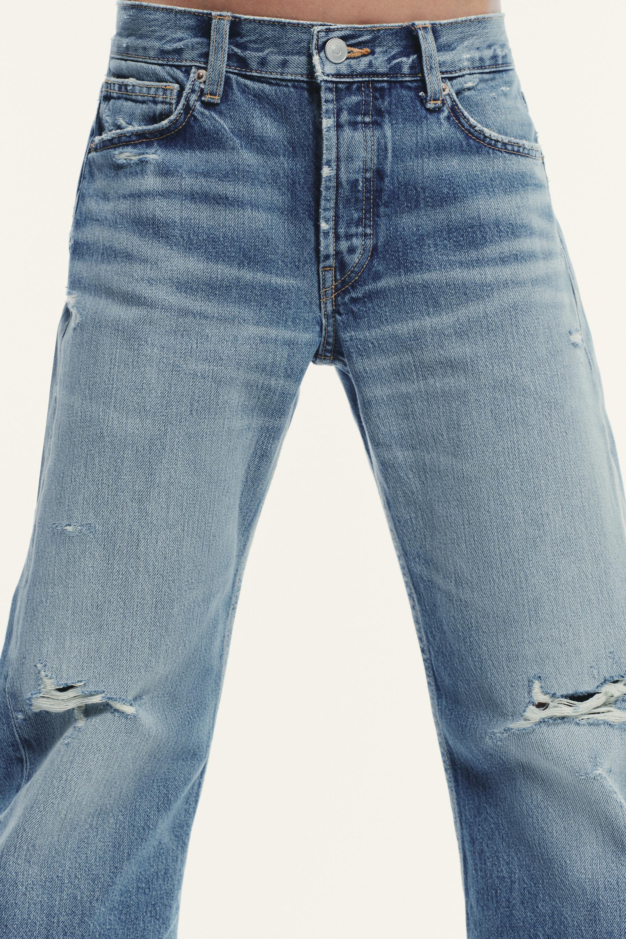TRF MID-RISE RIPPED STRAIGHT JEANS