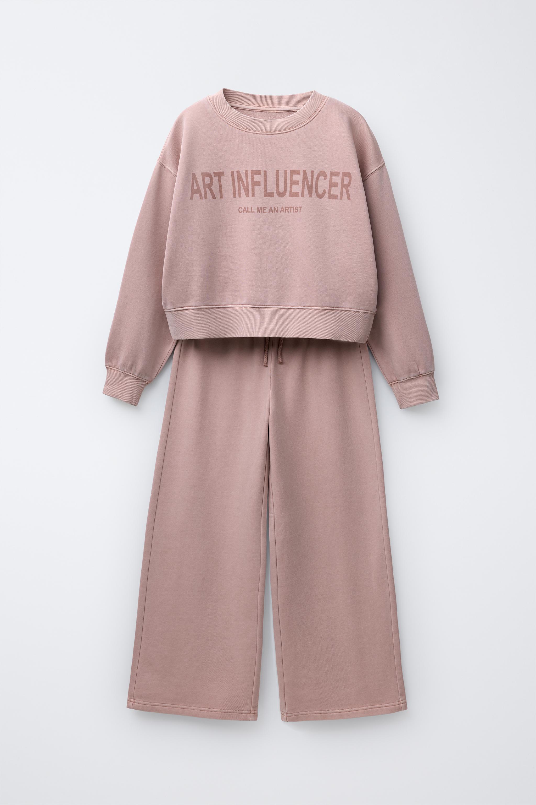 TEXT WIDE LEG SWEATSHIRT AND PANTS SET