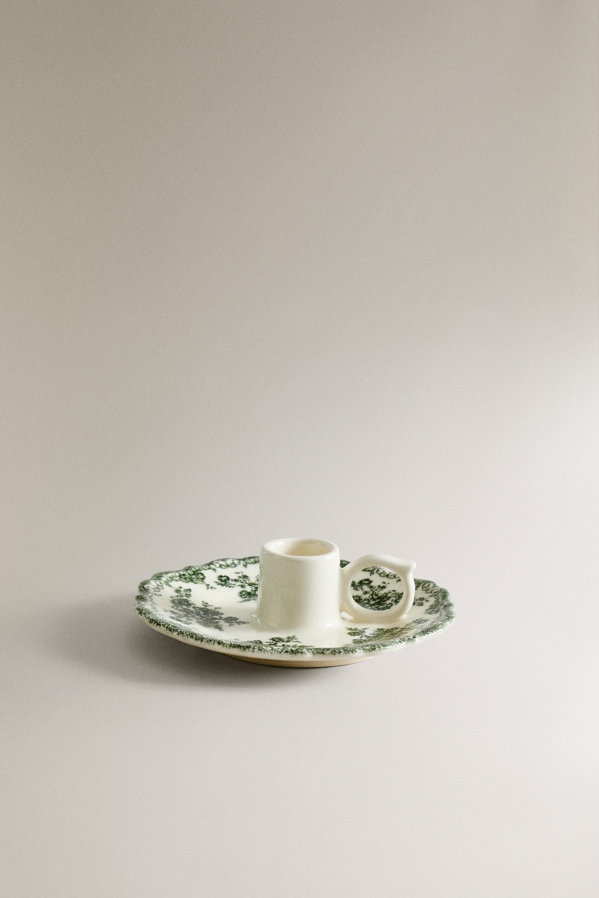 FLORAL EARTHENWARE CANDLEHOLDER