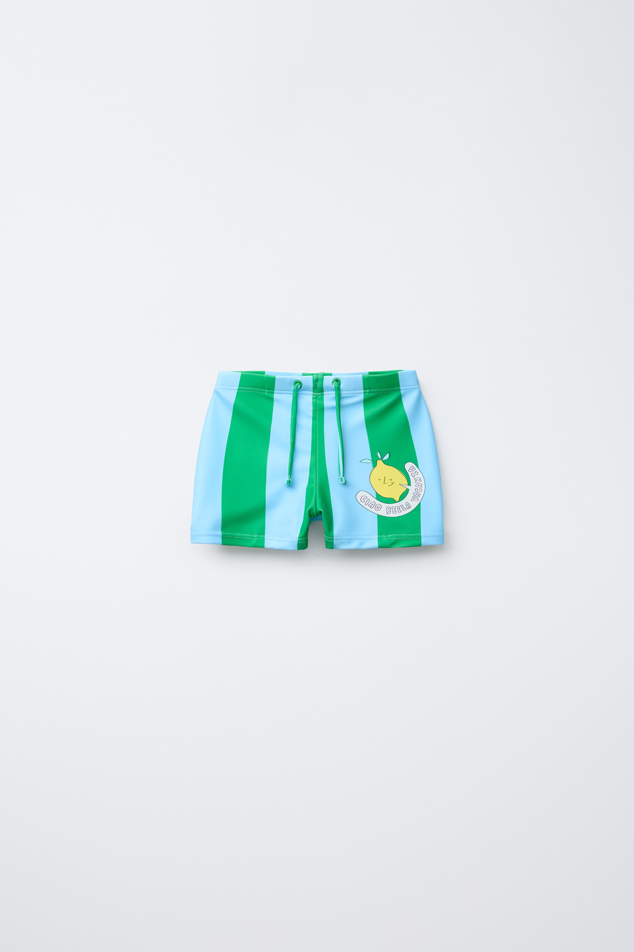 3-6 YEARS/STRIPED LEMON SWIM TRUNKS