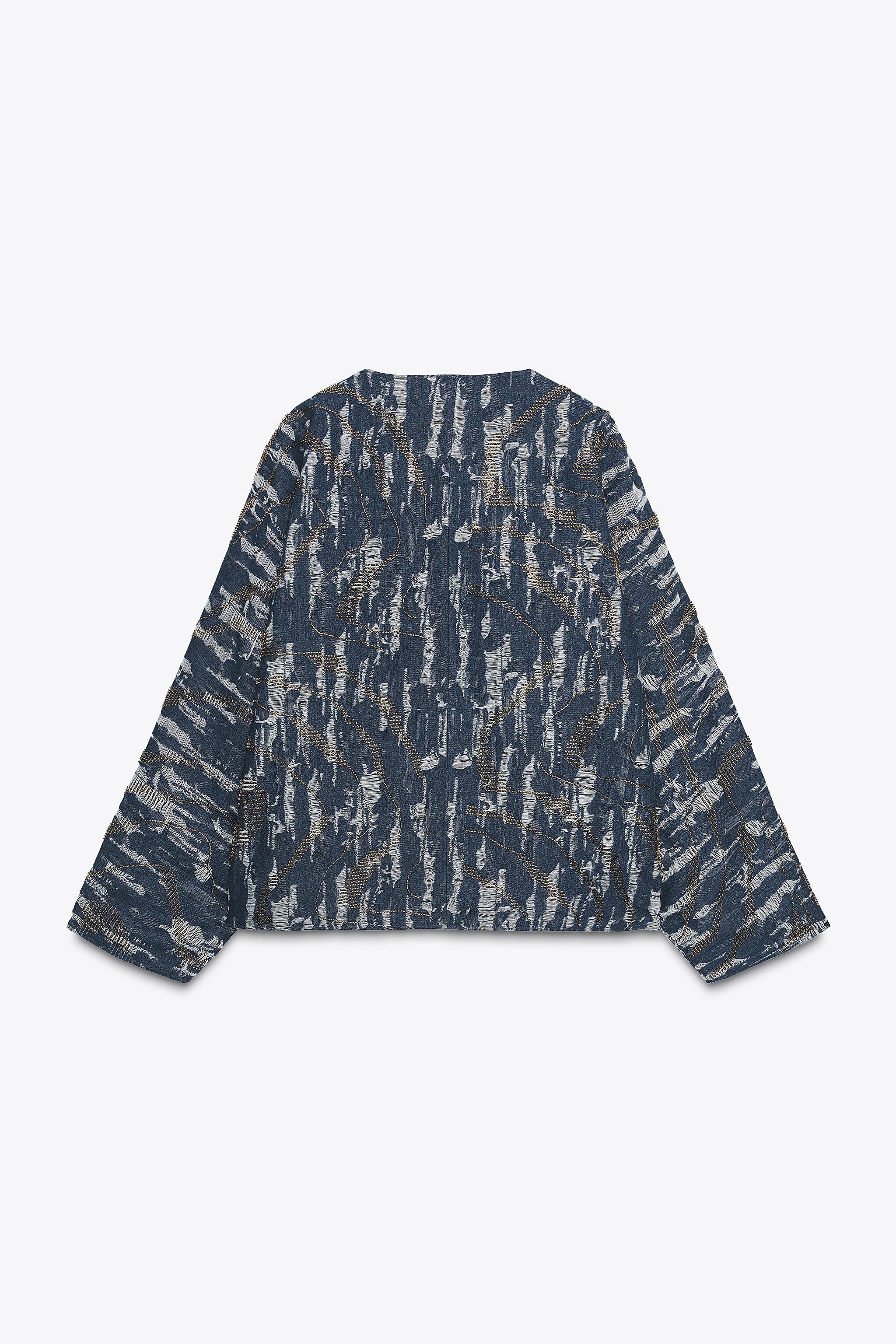 BEADED DENIM EFFECT PADDED KIMONO