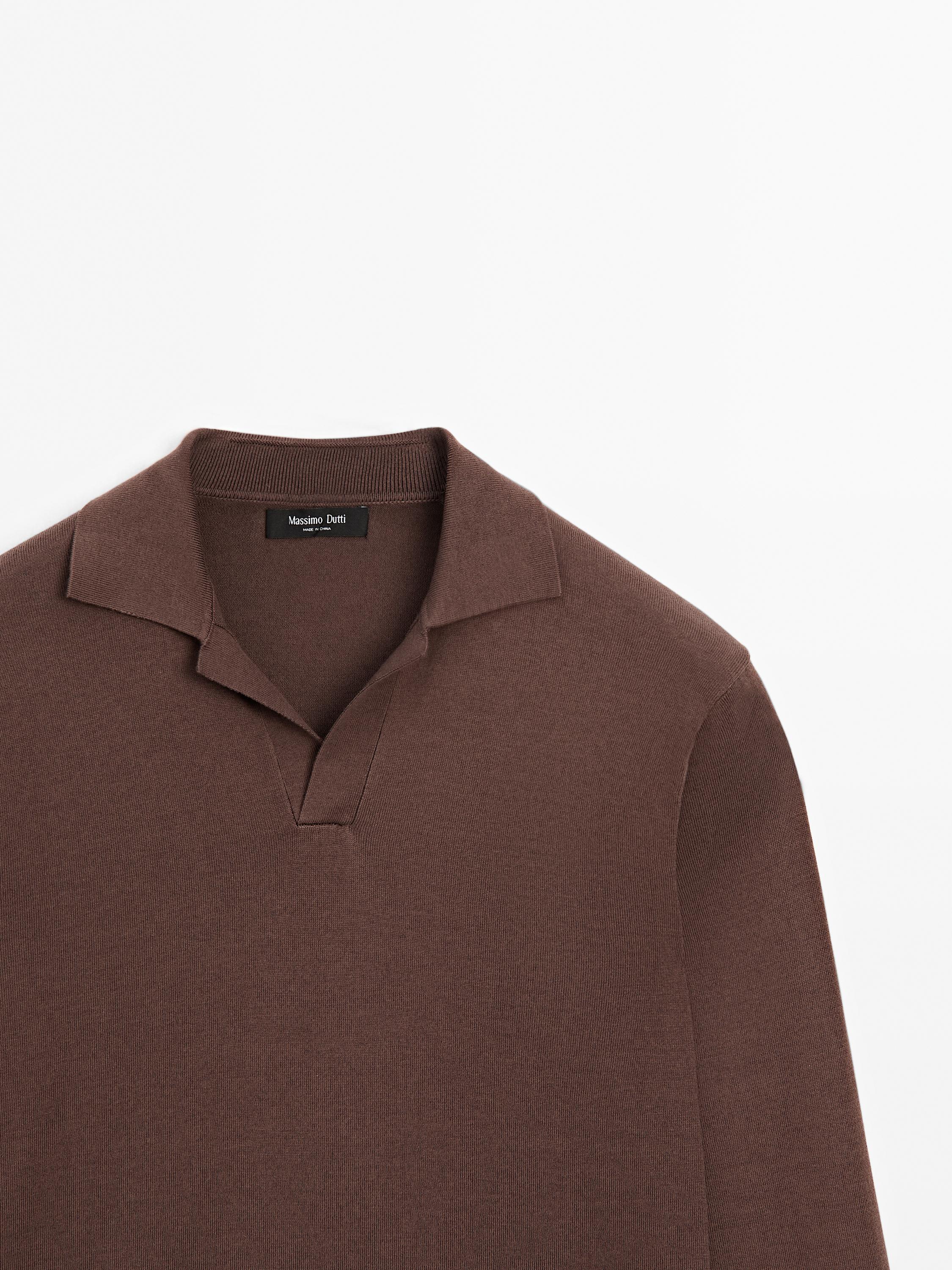 Cotton and silk blend knit polo sweater