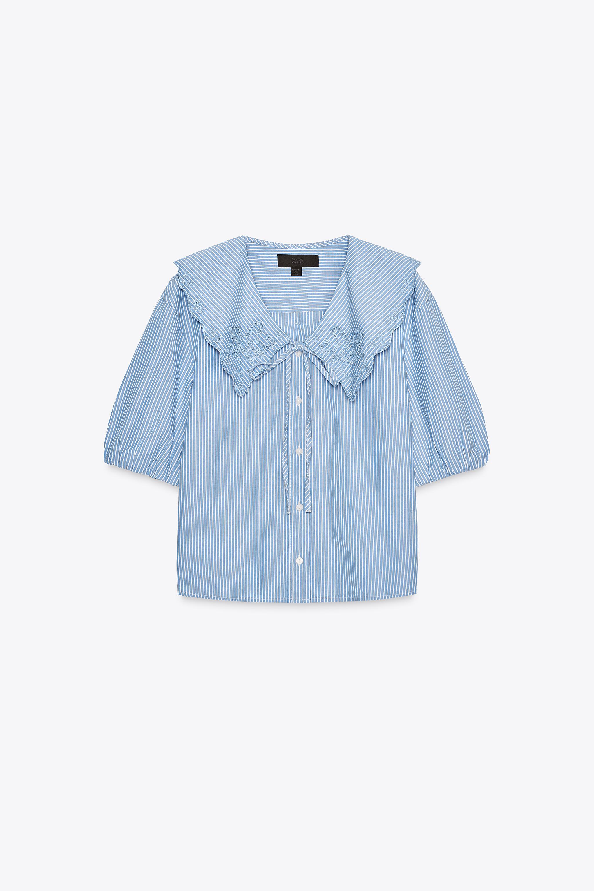 EMBROIDERED STRIPED PETER PAN COLLAR SHIRT