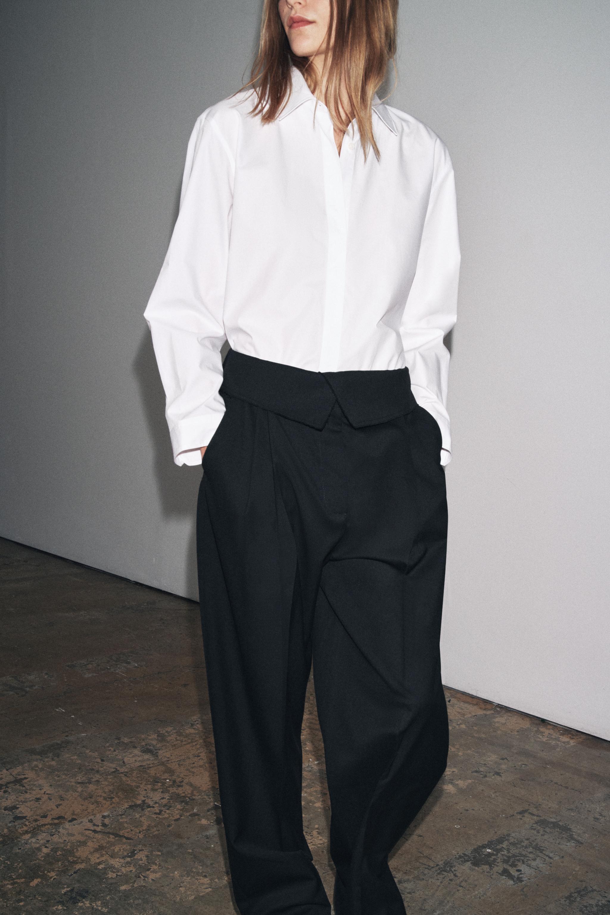 ZW COLLECTION WOOL-BLEND FOLD-OVER WAIST PANTS