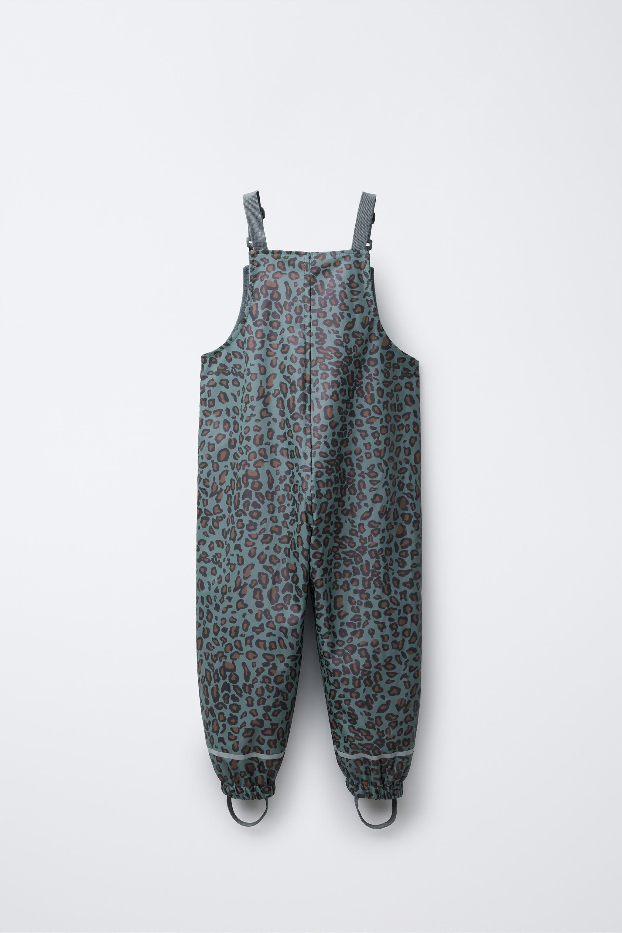 ANIMAL PRINT WATER-RESISTANT RUBBERIZED OVERALLS