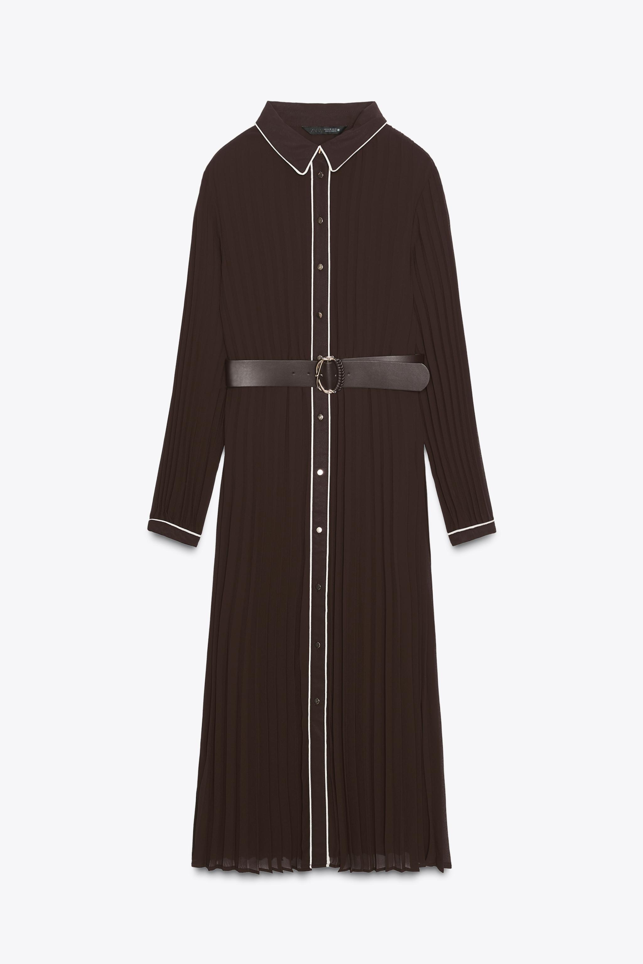 BELTED PLEATED MIDI DRESS