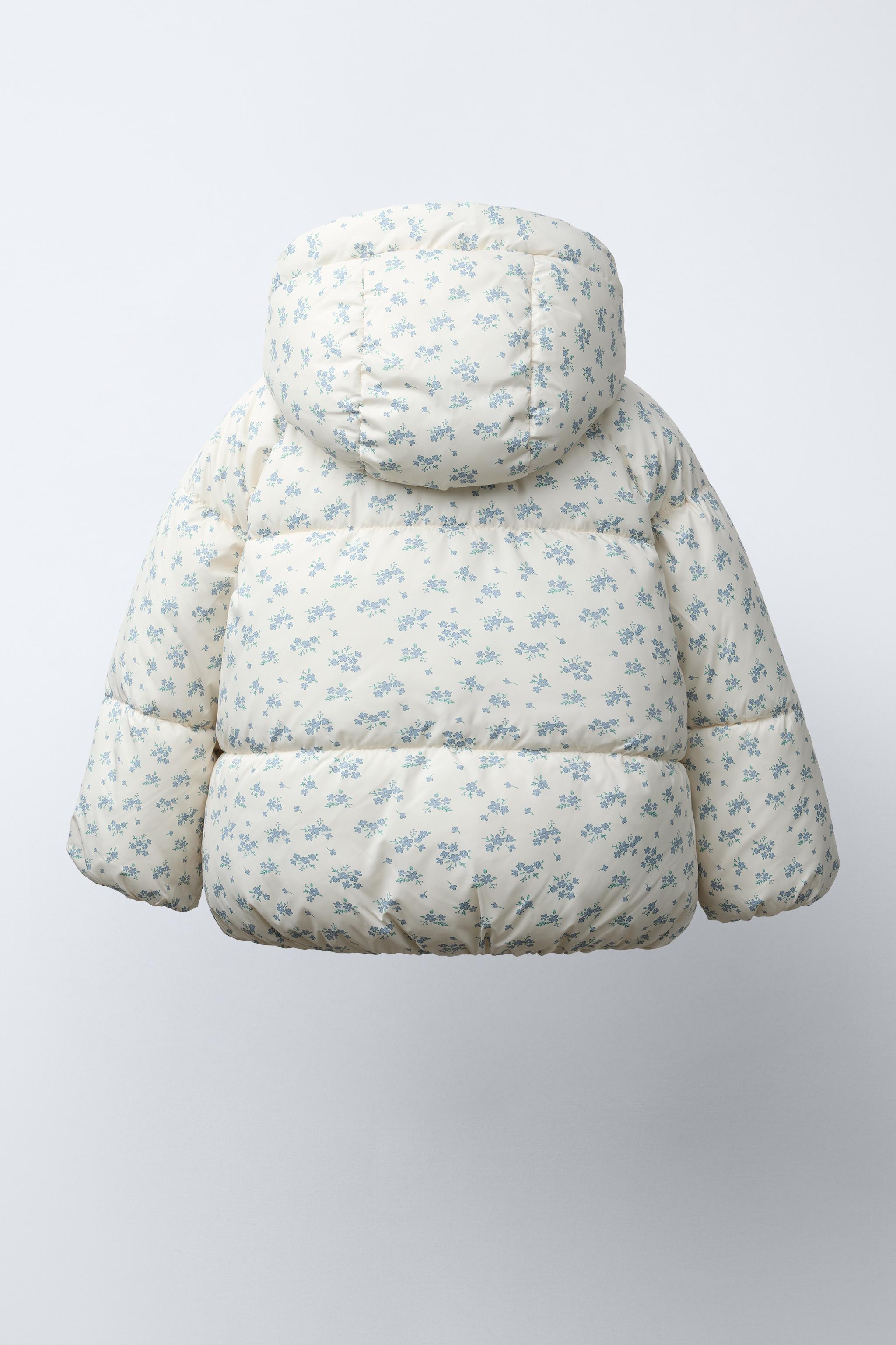 FLORAL PRINT FLEECE PUFFER JACKET