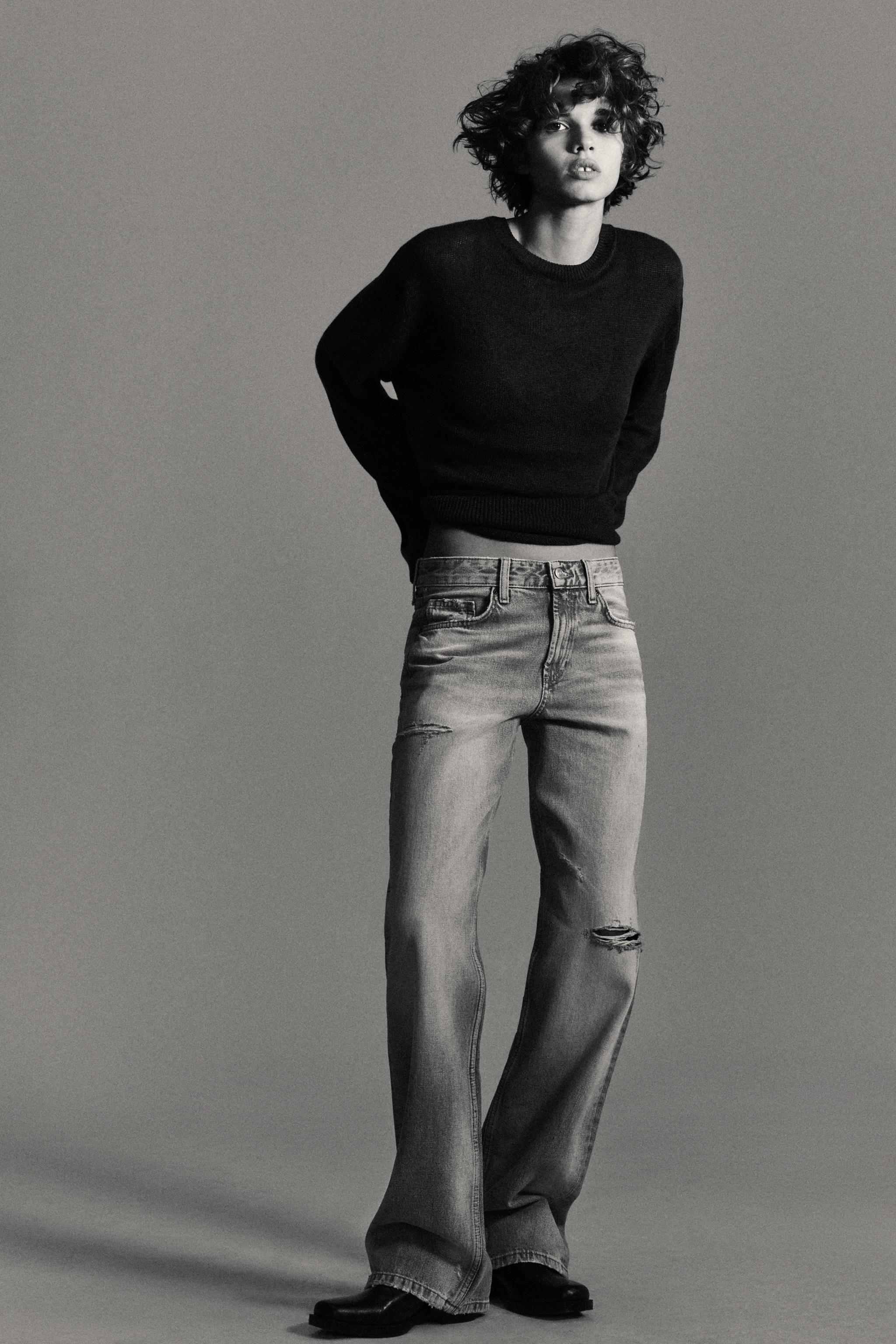 TRF MID-RISE RIPPED WIDE LEG JEANS