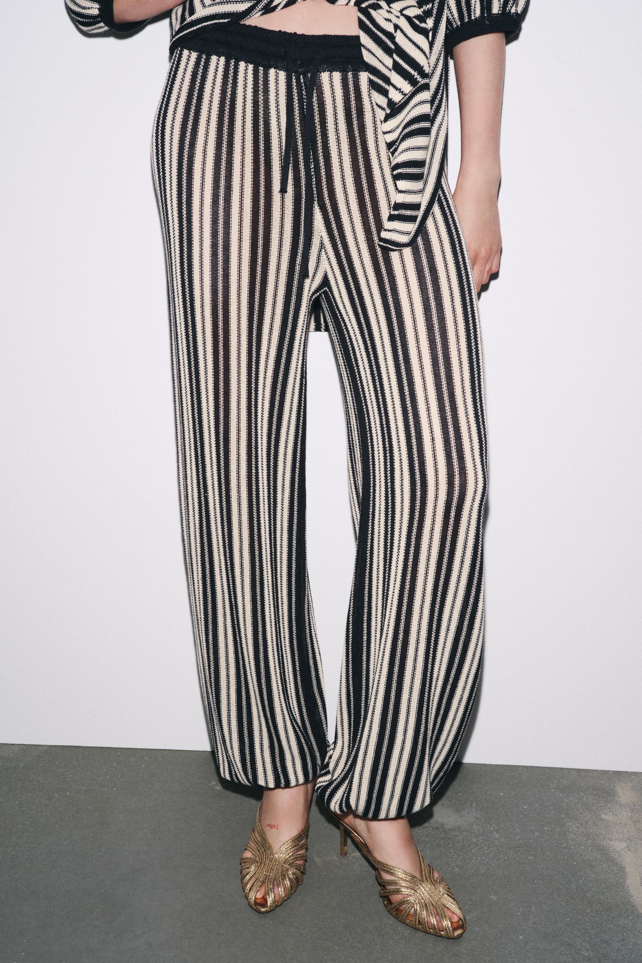 STRIPED LINEN CUFFED HEM PANTS
