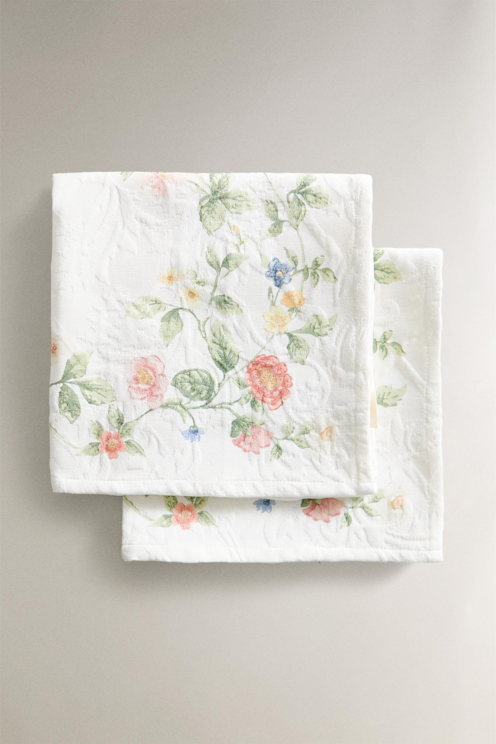 SET OF JACQUARD NAPKINS AND FLORAL PRINT (SET OF 2)