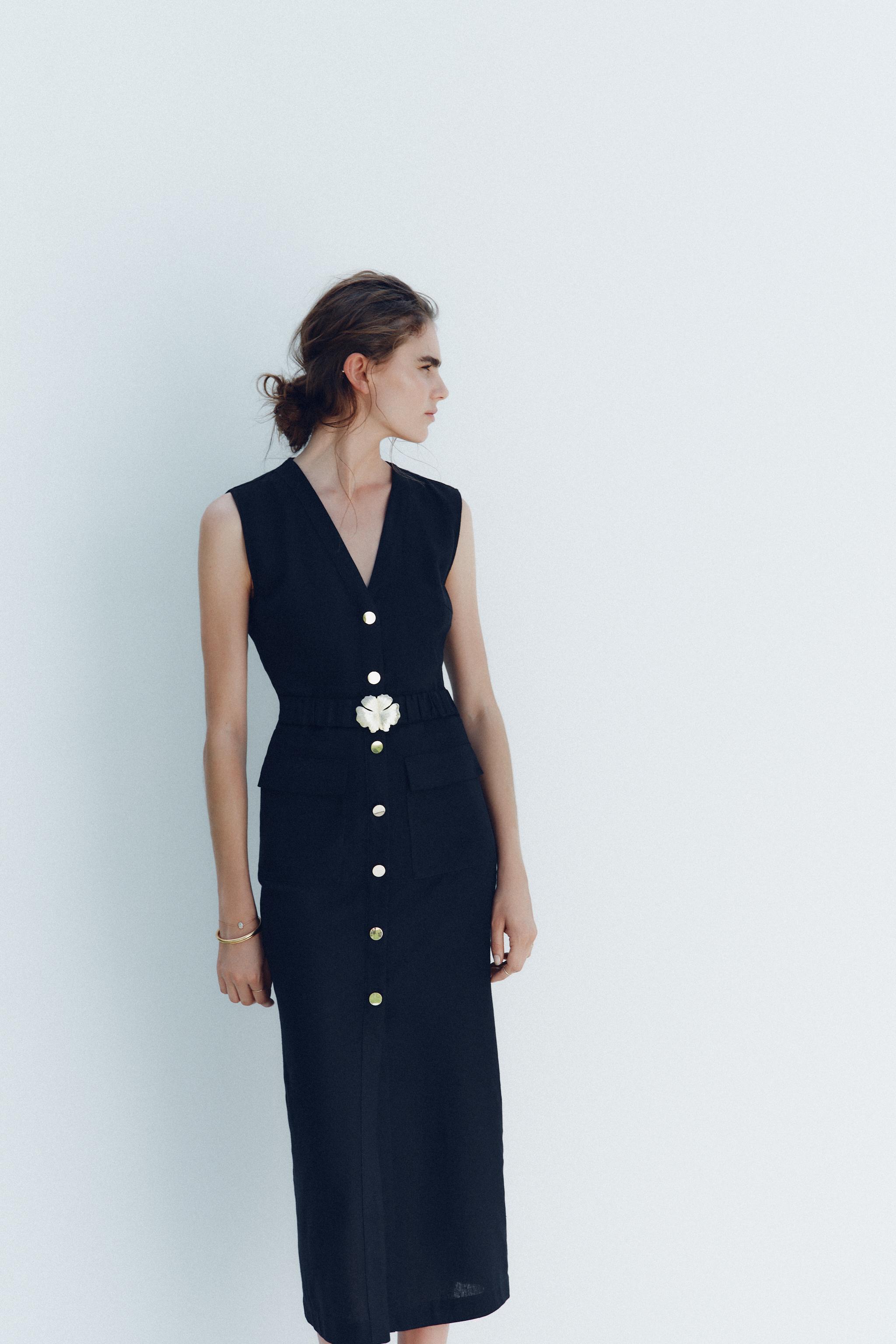 LINEN BELTED MIDI DRESS