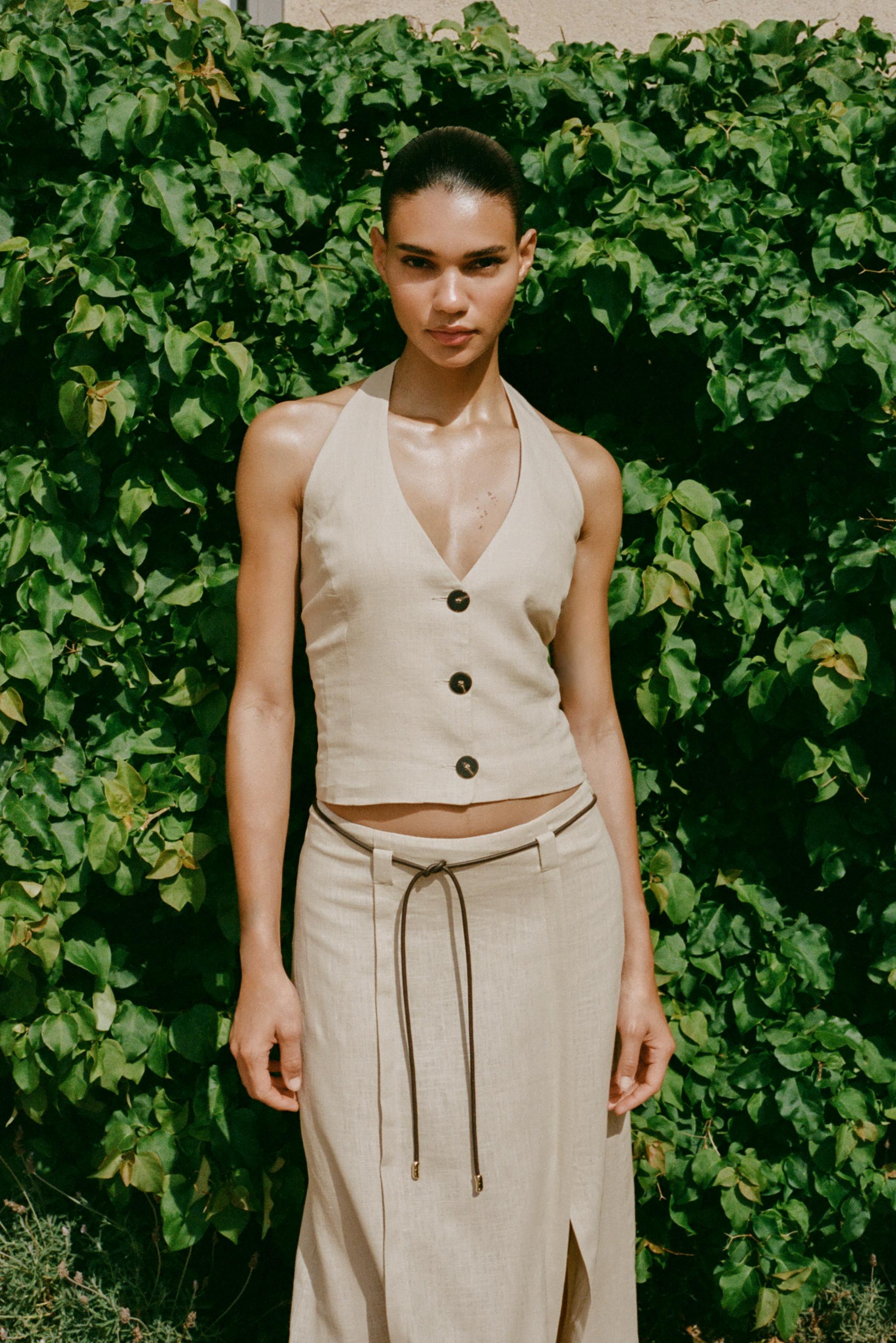 LINEN BELTED MIDI SKIRT