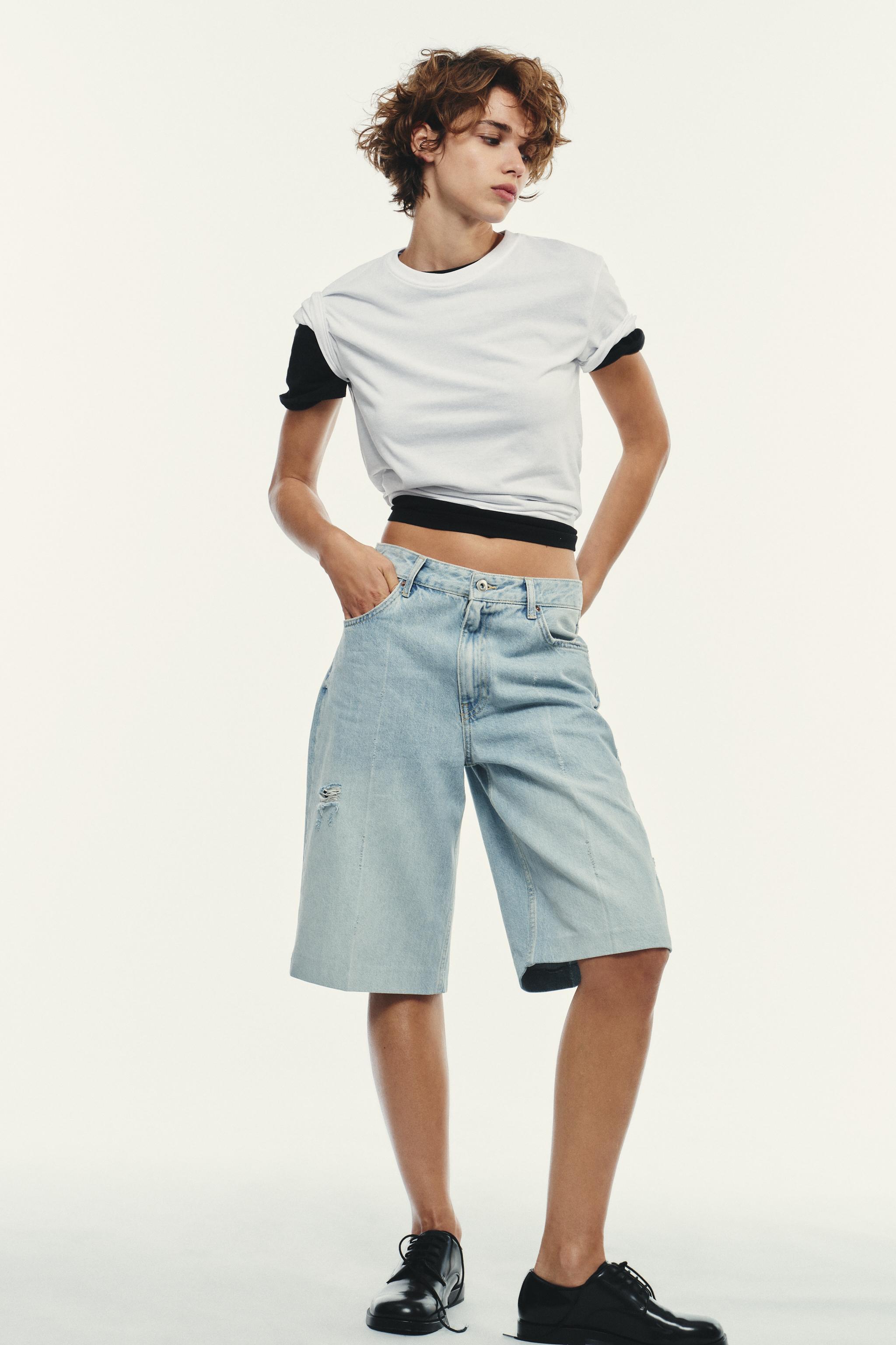 RIPPED MID-RISE TRF DENIM JORTS