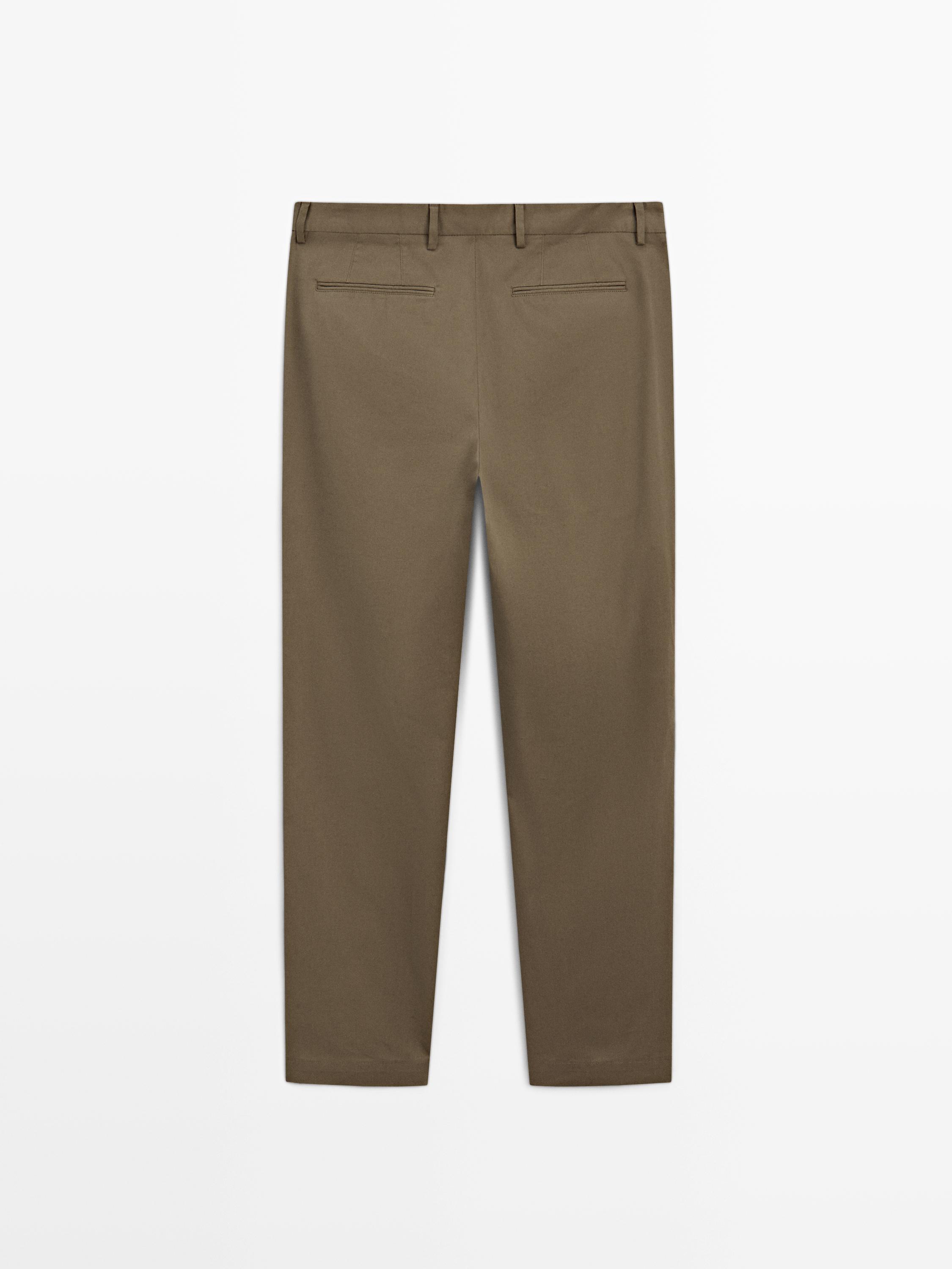 Cotton blend slim fit trousers