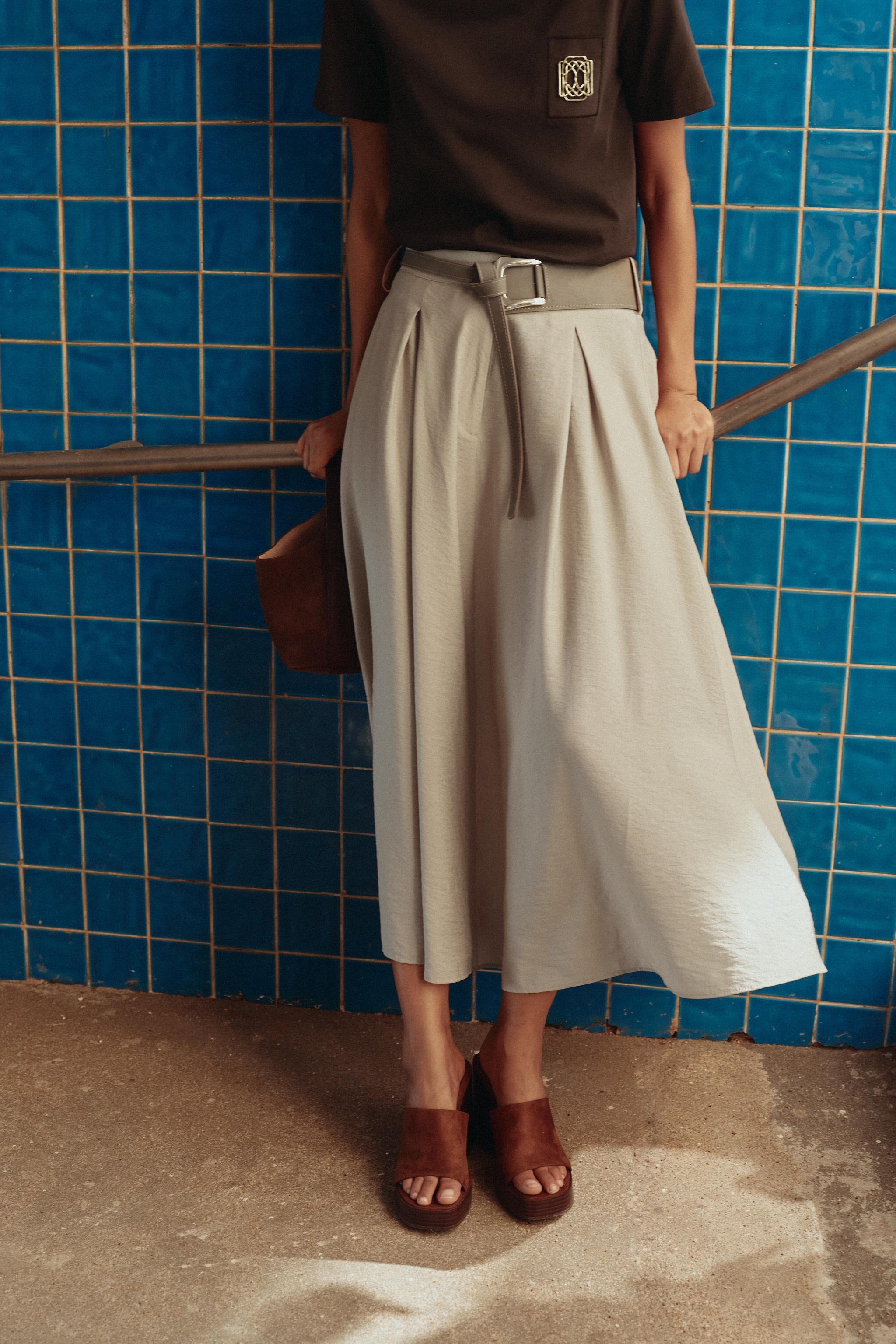 RUSTIC BELTED A-LINE SKIRT