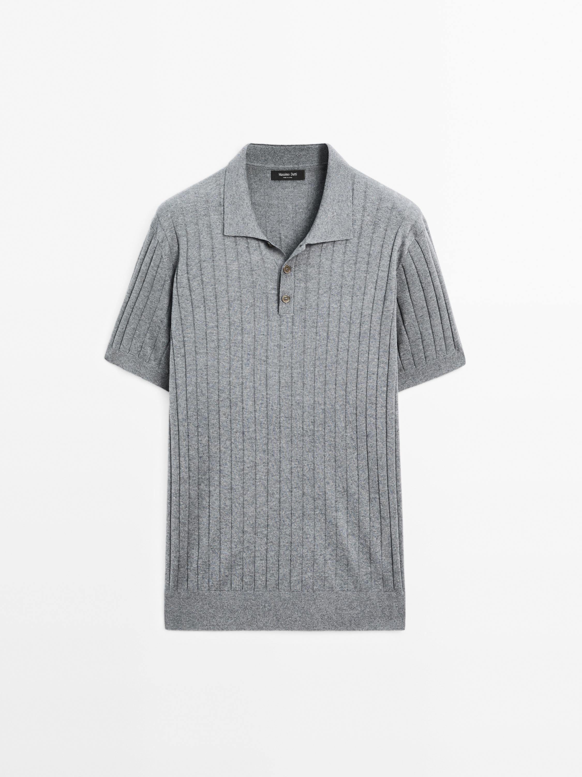 Ribbed knit polo shirt