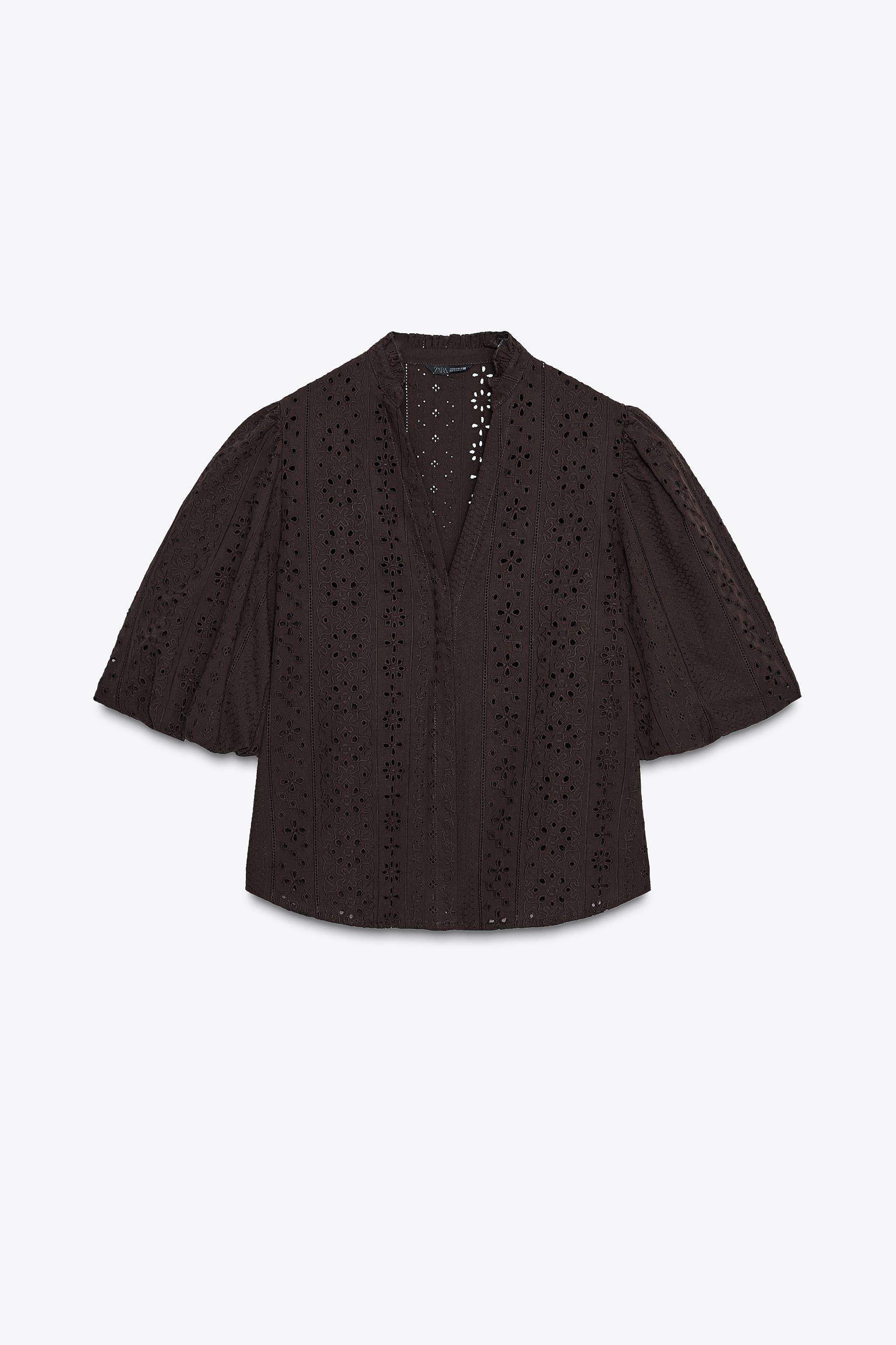 PUFF SLEEVE SHIRT WITH PERFORATED EMBROIDERY