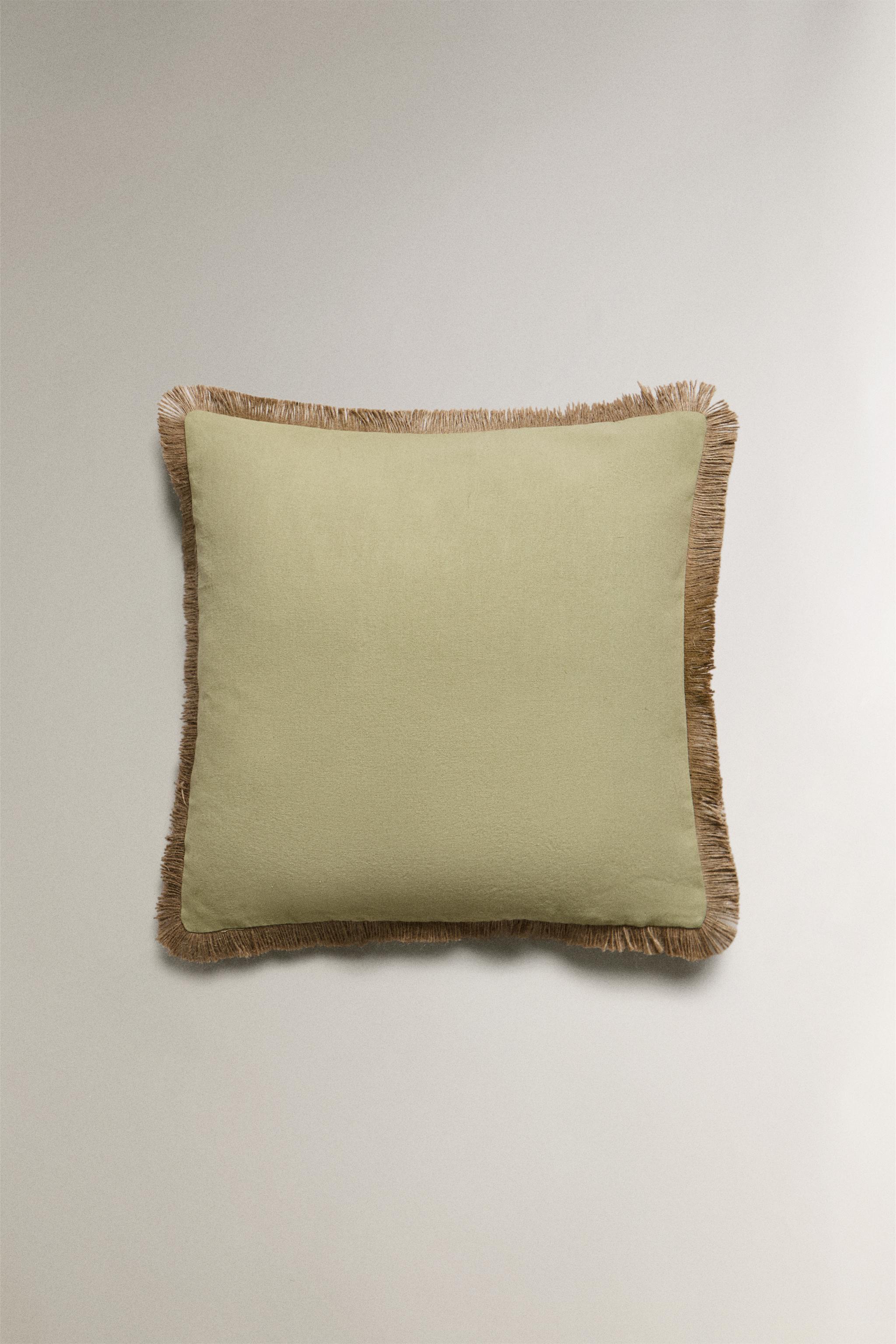 FRINGED JUTE THROW PILLOW COVER