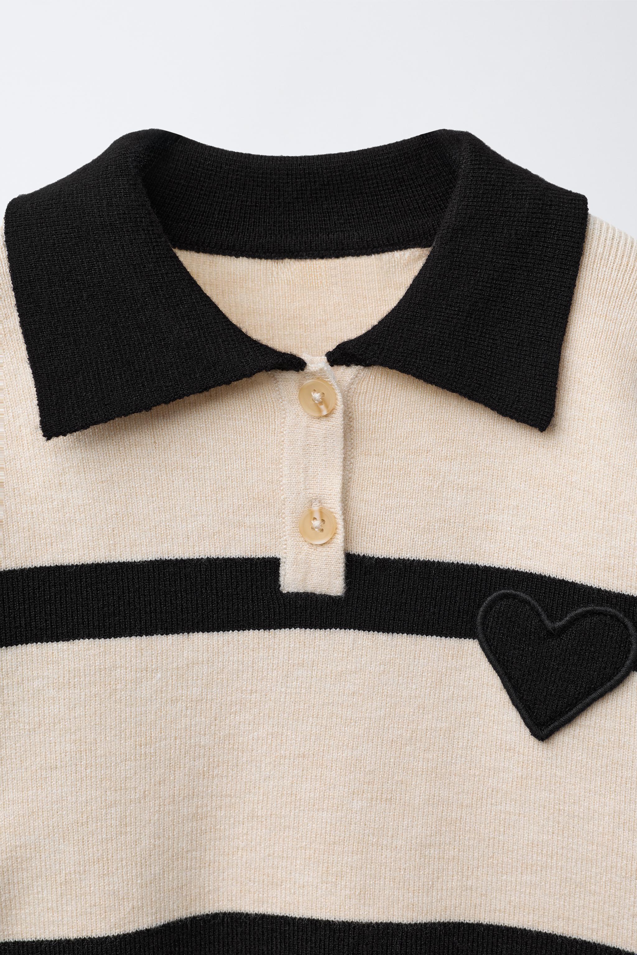 STRIPED KNIT HEART POLO SHIRT