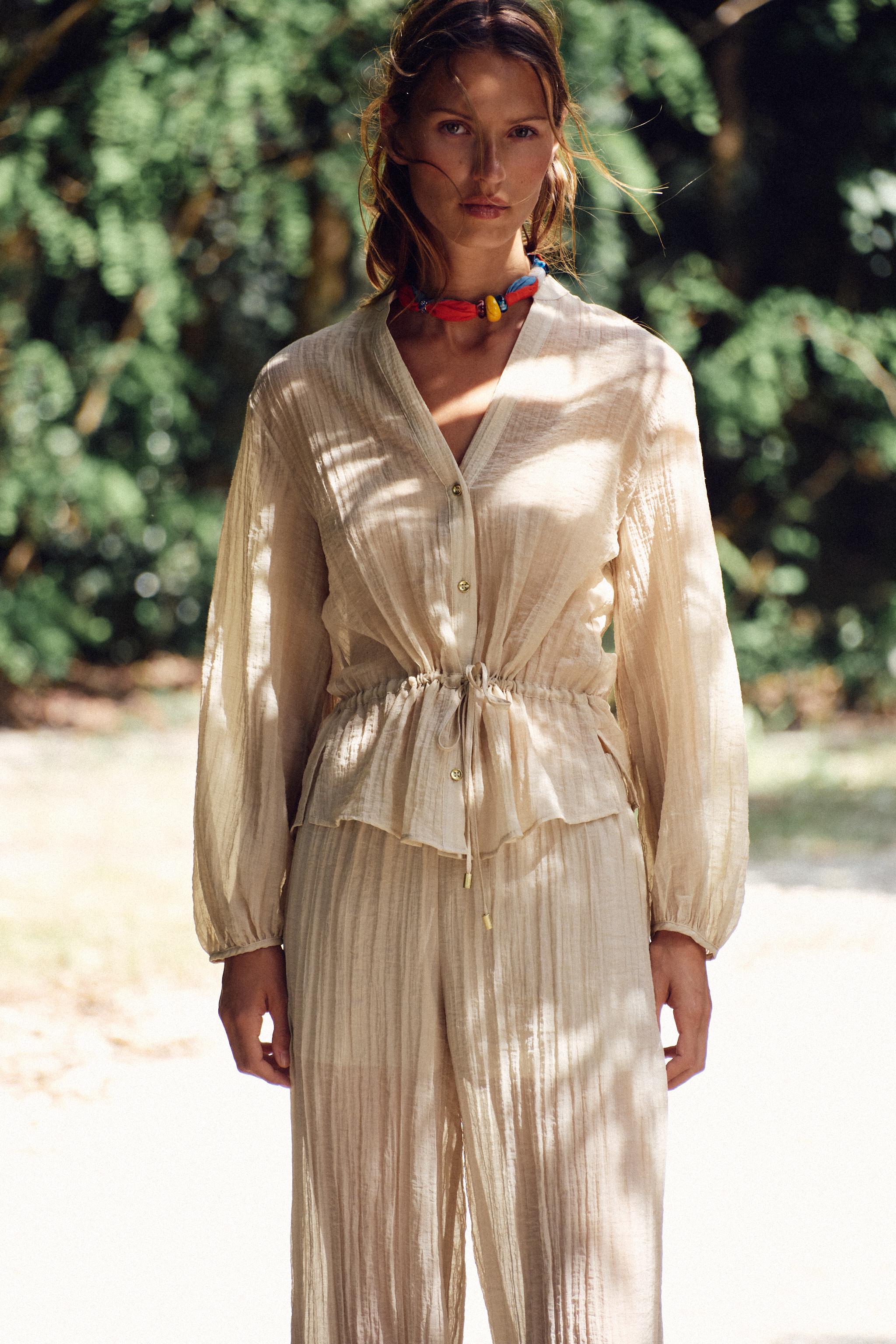 WRINKLE EFFECT SEMI-SHEER SHIRT