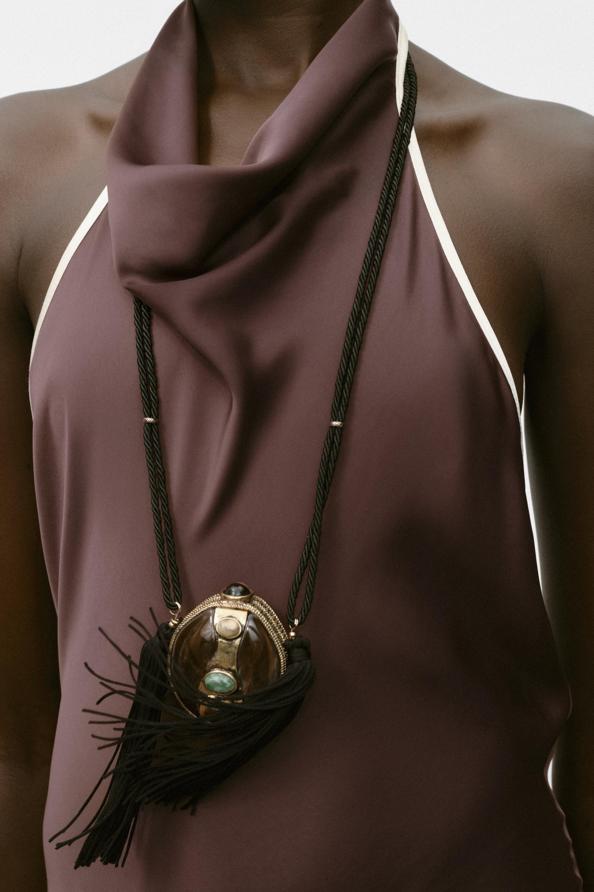 CONTRAST PIPED SATIN MIDI DRESS