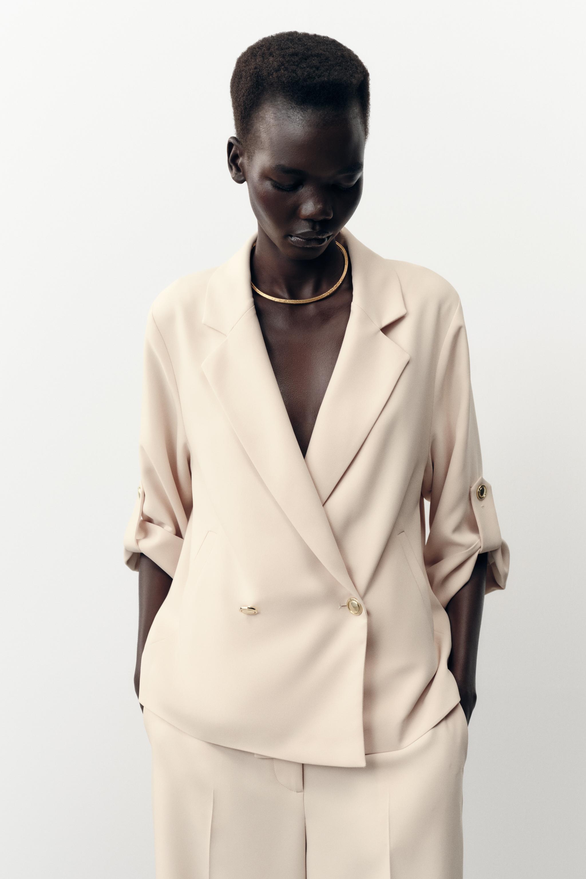 DOUBLE BREASTED BLAZER WITH TABBED SLEEVES