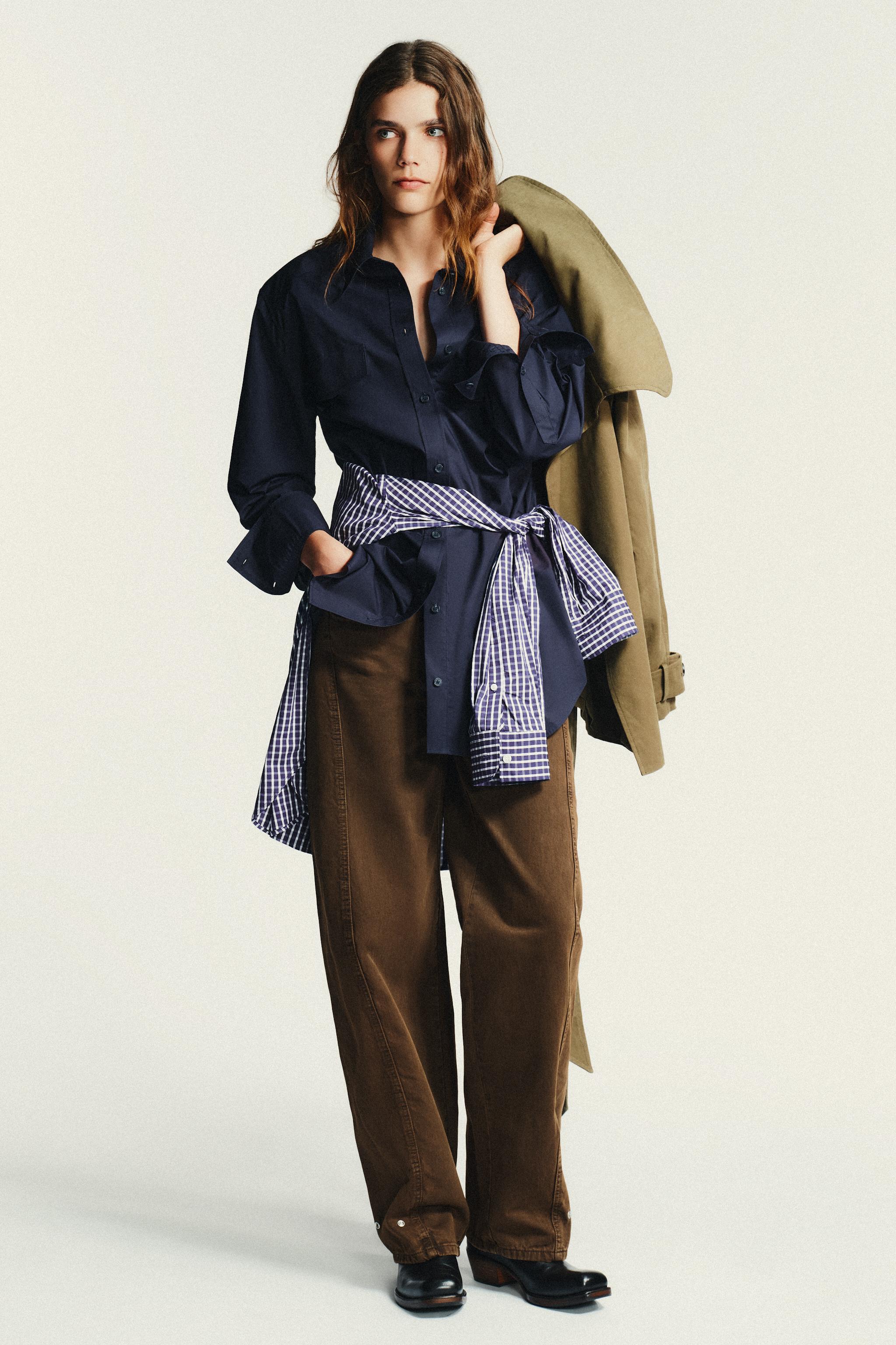 SHOULDER PAD POPLIN SHIRT