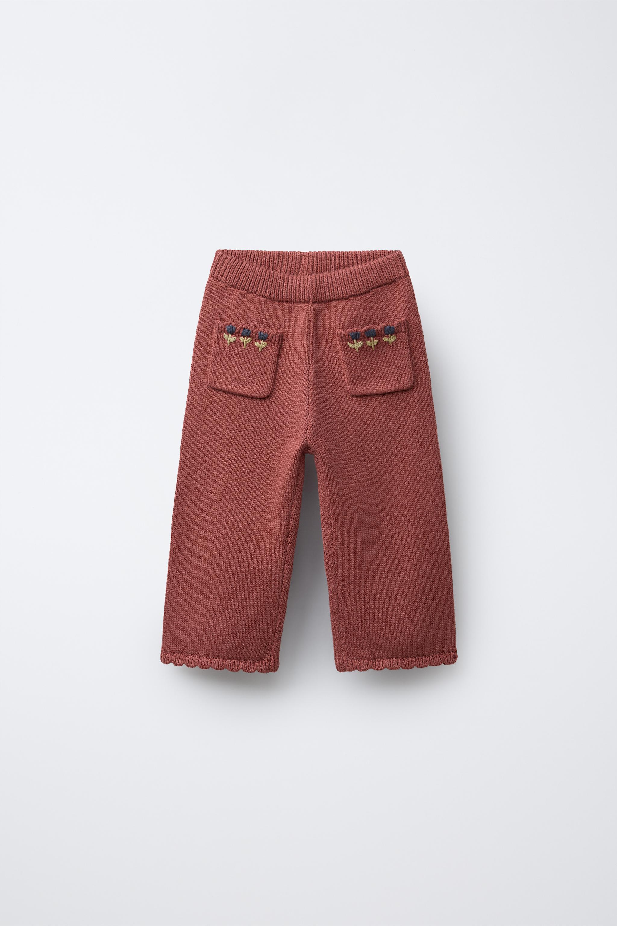 EMBROIDERED FLORAL KNIT PANTS