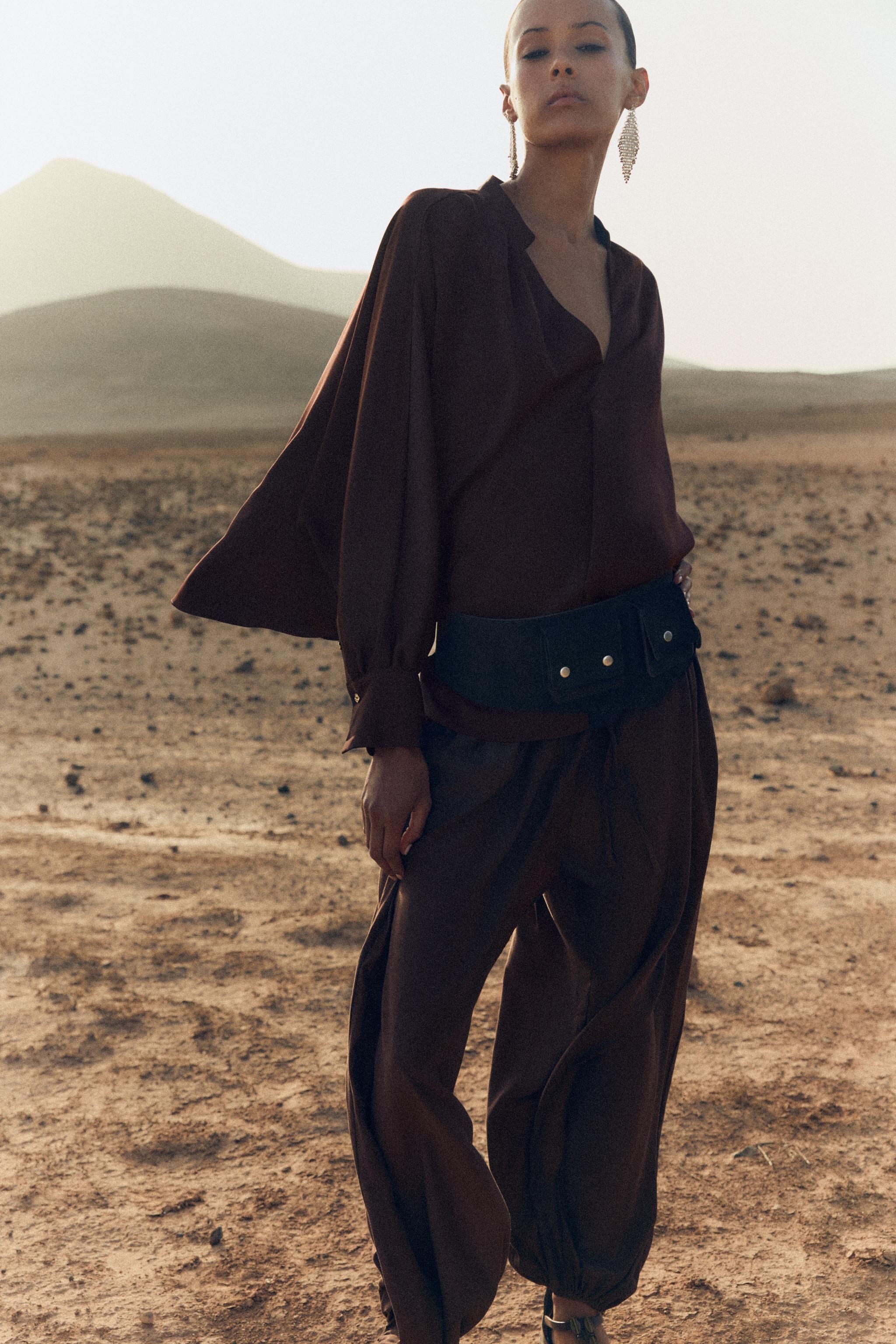 SATIN EFFECT CAPE SLEEVE BLOUSE