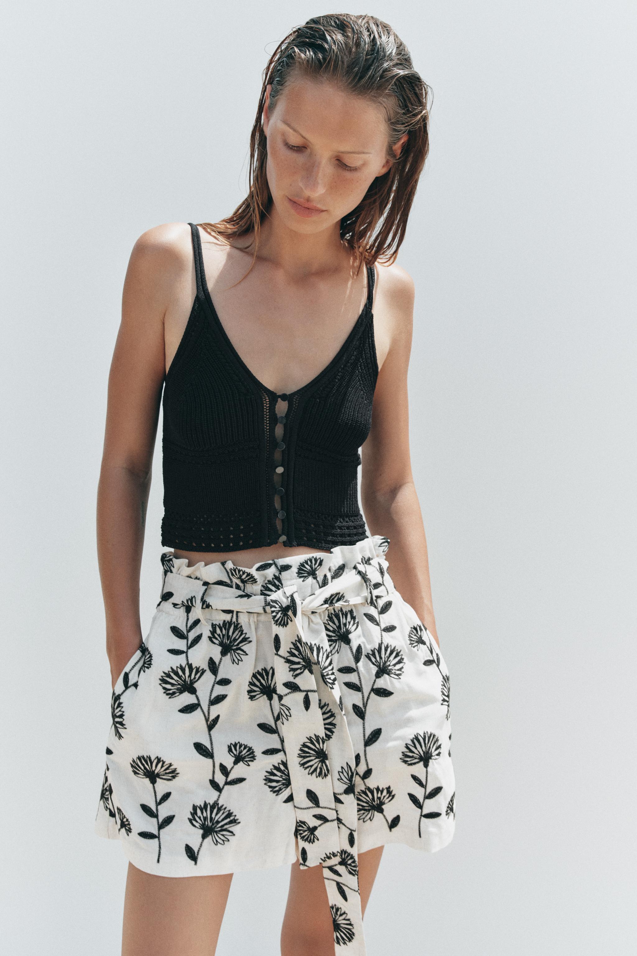 EMBROIDERED PAPER BAG BERMUDA SHORTS