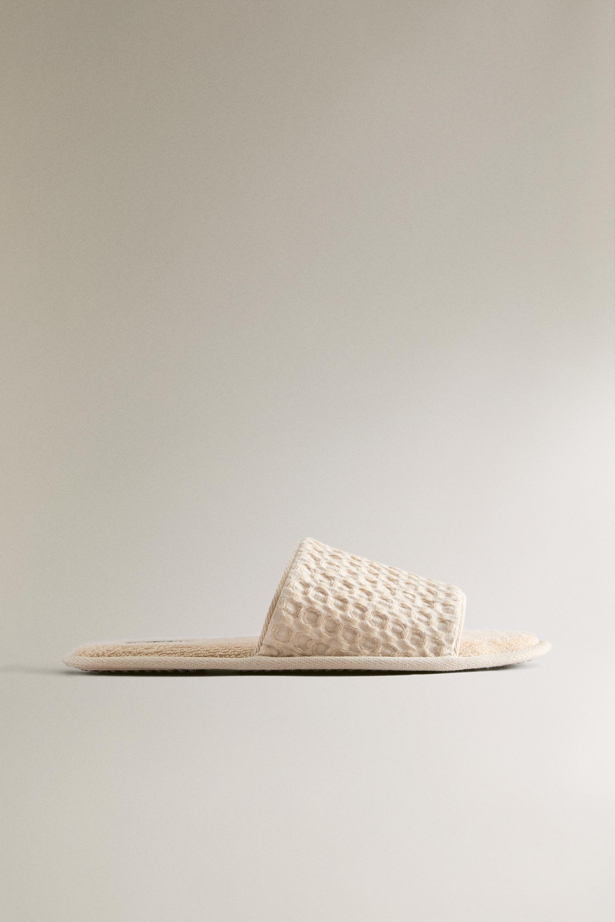 WAFFLE-KNIT TERRYCLOTH SLIDER SLIPPERS