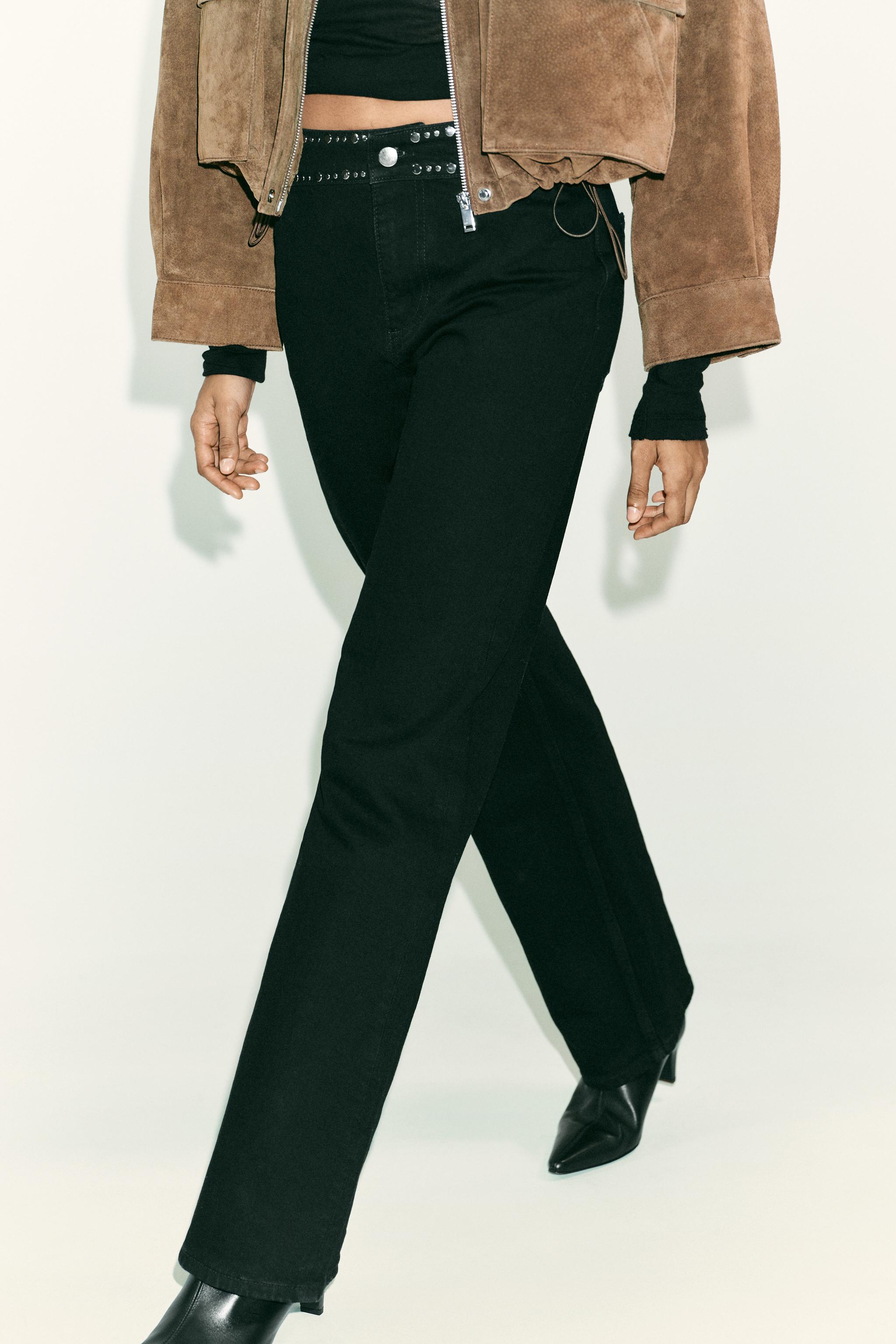 Z1975 HIGH WAIST STRAIGHT LONG LENGTH JEANS WITH STUDS