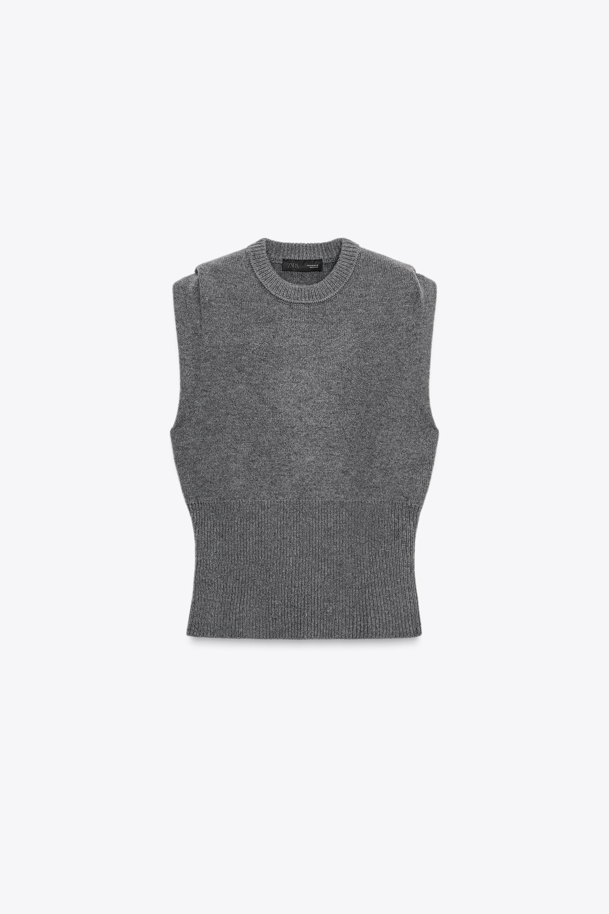 WOOL KNIT SHOULDER PLEAT TANK TOP