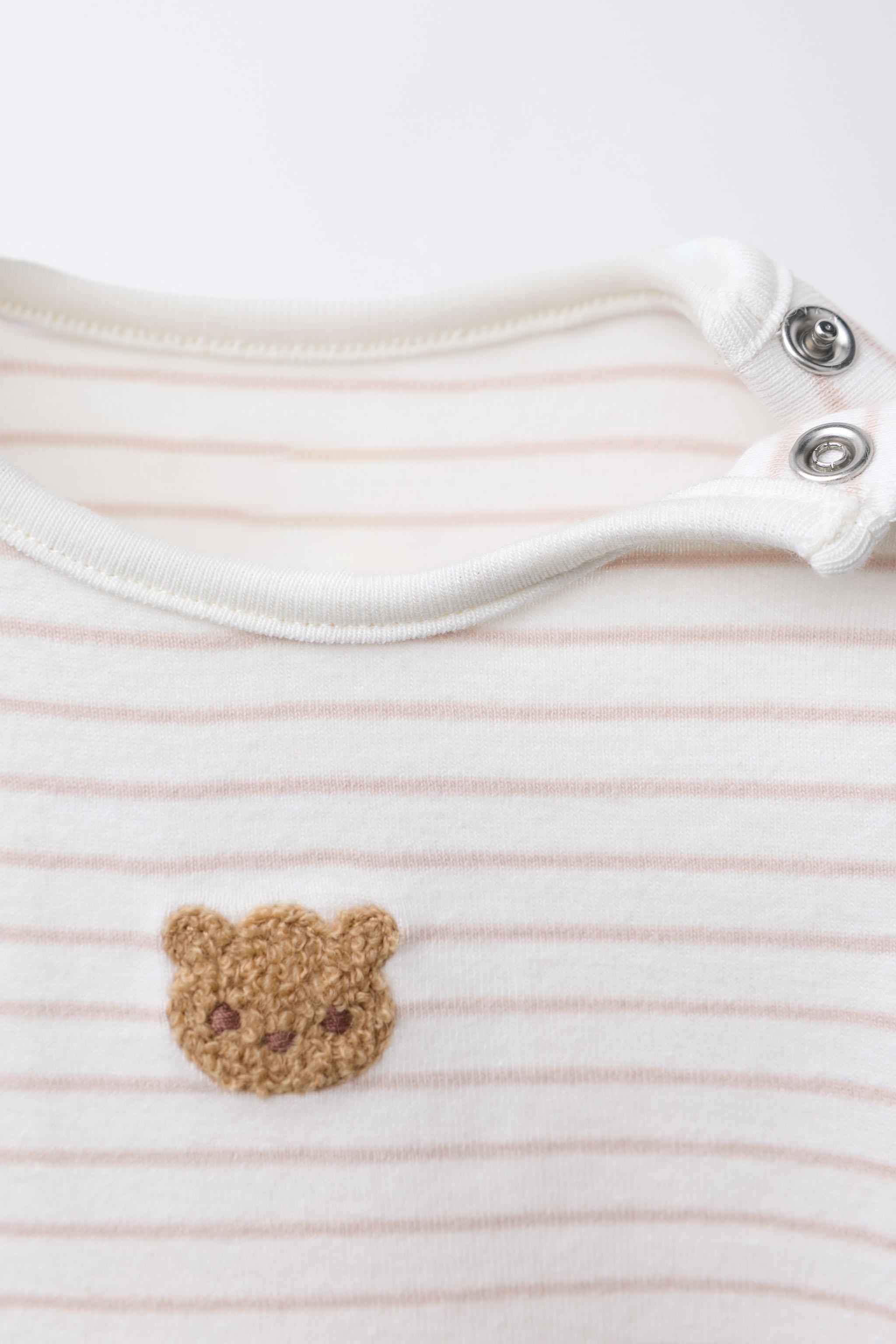 BEAR PATCH AND STRIPED BODYSUIT AND LEGGINGS SET