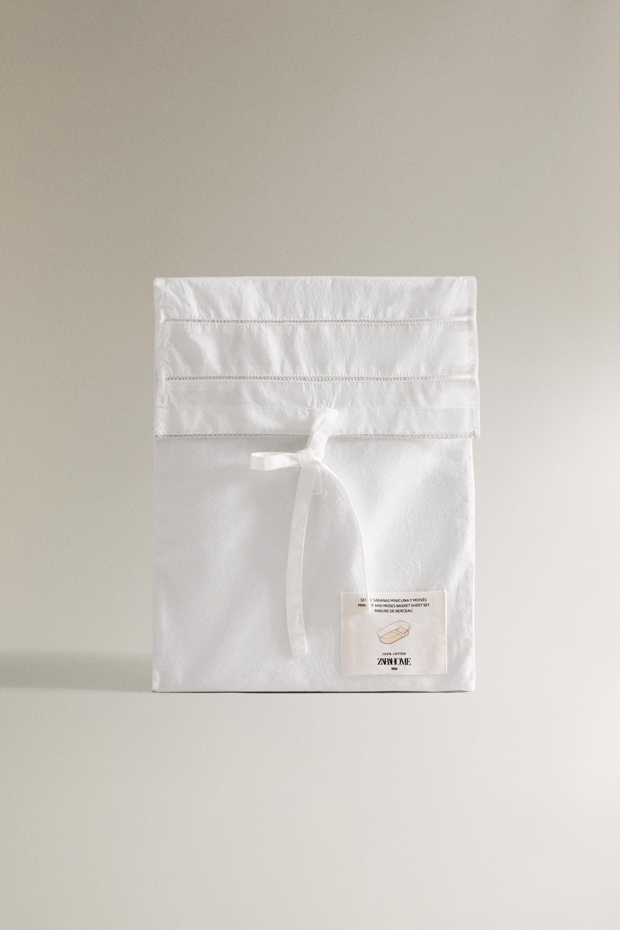 HEMSTITCHED POPLIN MINI CRIB SHEET SET