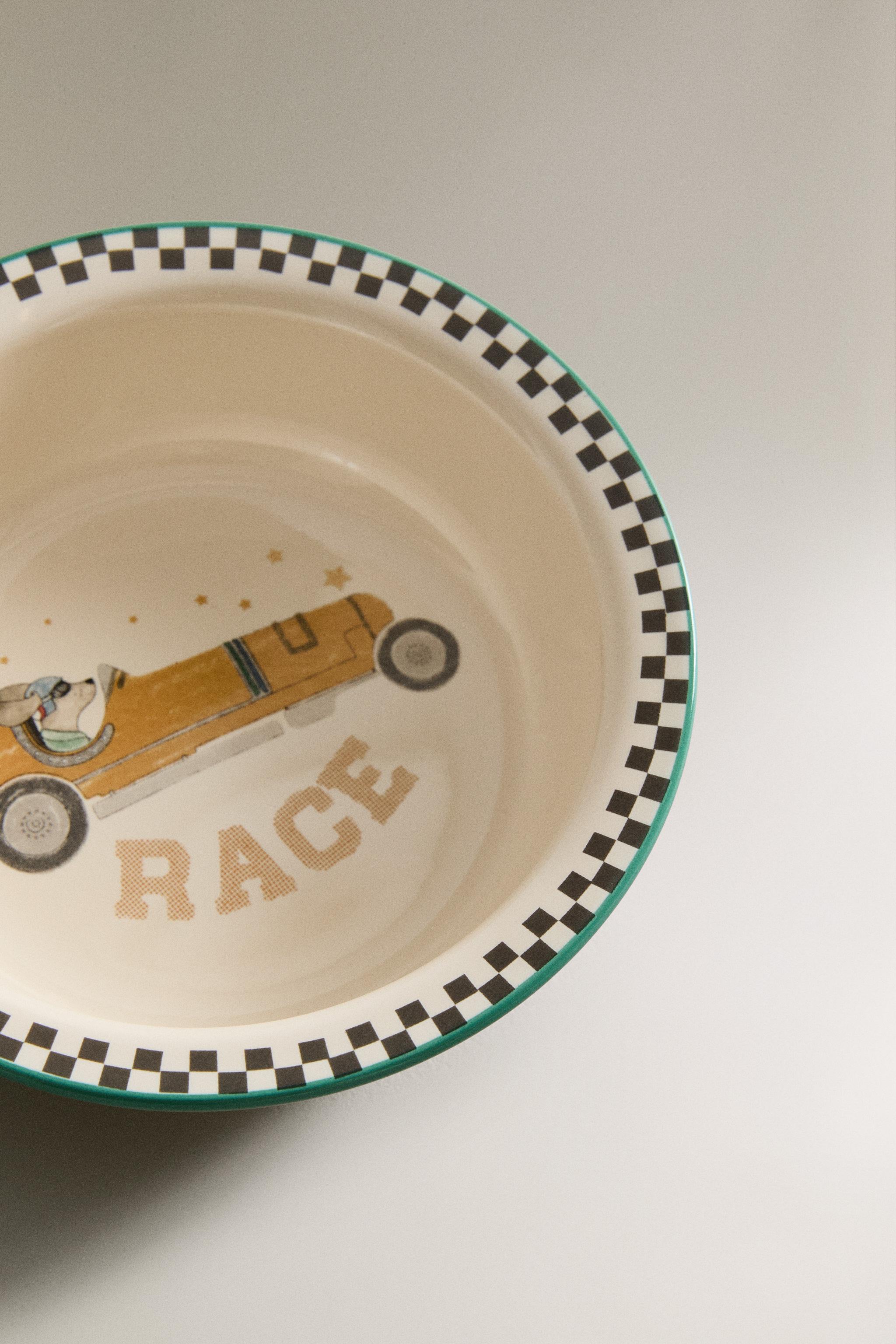 CHILDREN'S BOWL MADE OF CERAMIC WITH A RACING DOG DESIGN