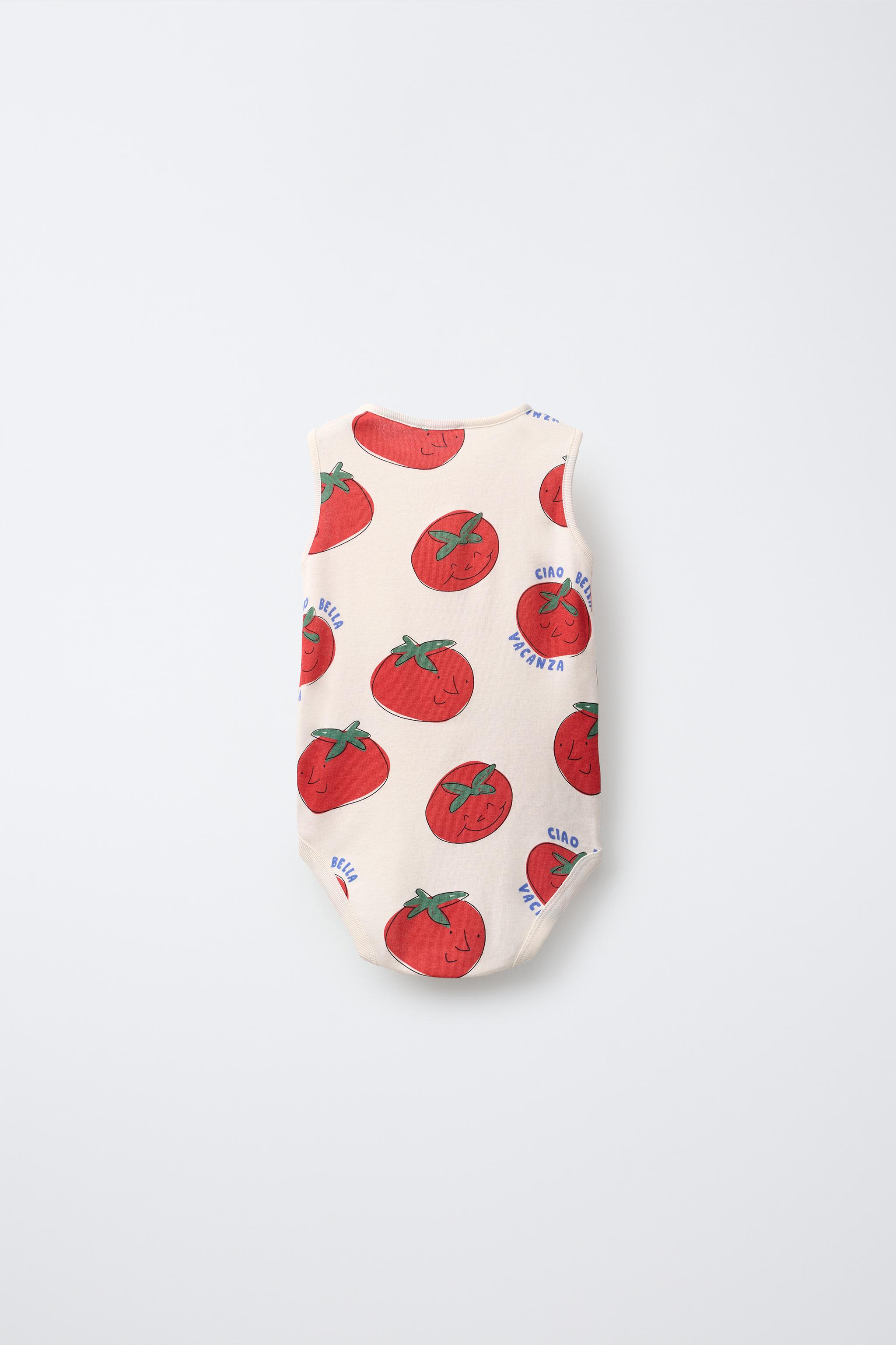 THREE-PACK OF TOMATO AND STRIPE PRINTED BODYSUITS