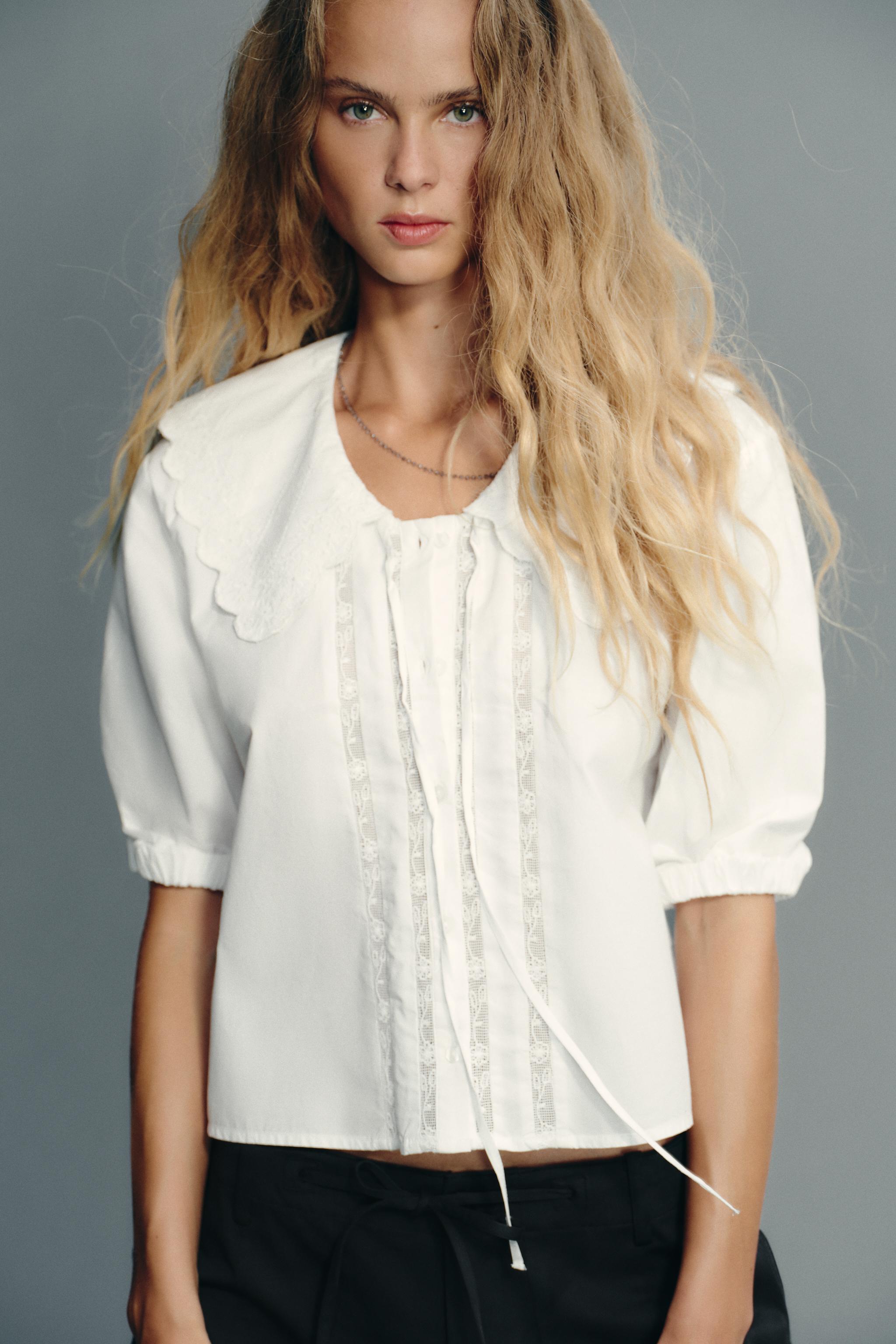 EMBROIDERED PETER PAN COLLAR SHIRT